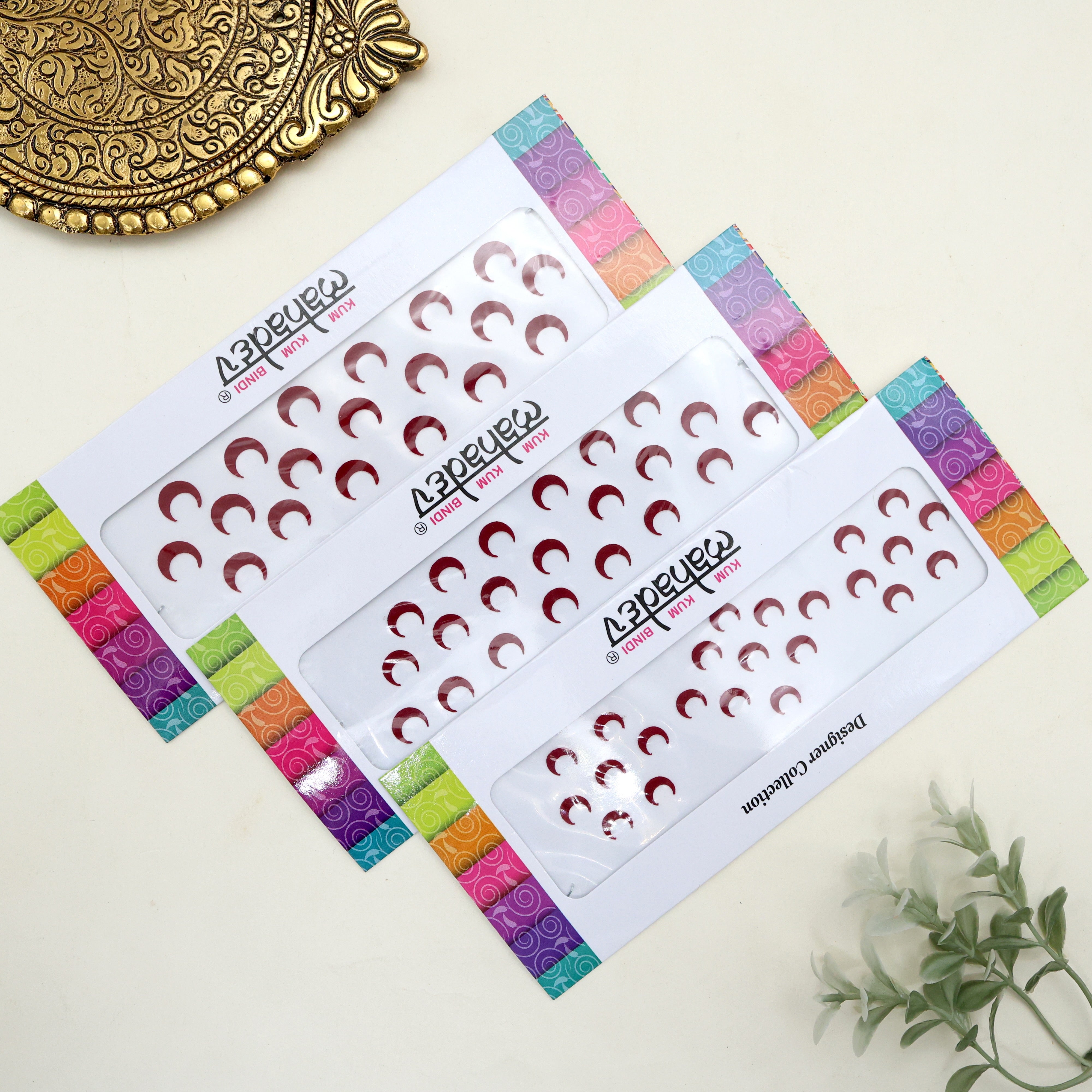 MAROON PLAIN CHAAND STICKER BINDIS - MOON STICKER POTTU BINDIS (PACK OF 3 SMALL, MEDIUM & BIG SIZE BINDIS)