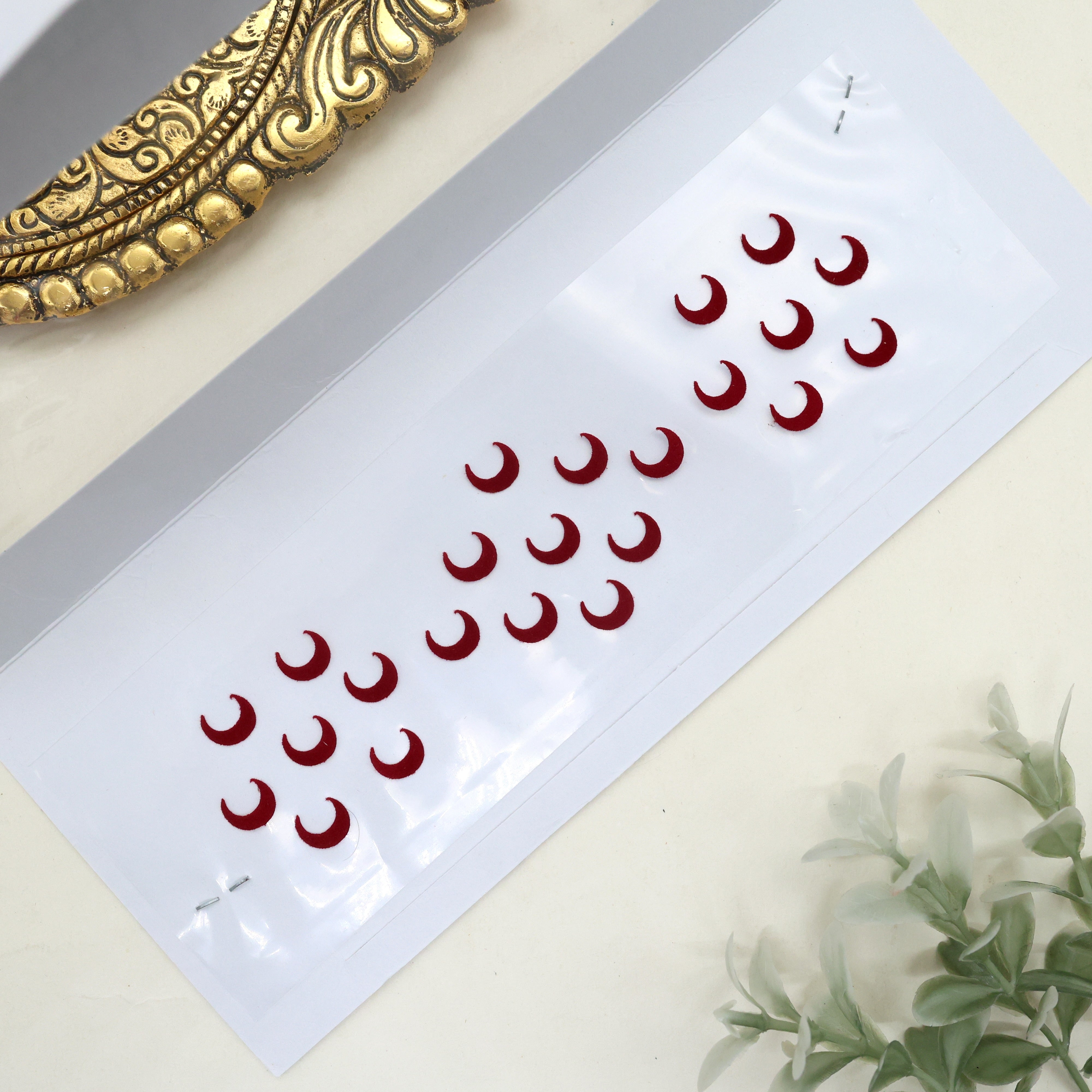 MAROON PLAIN CHAAND STICKER BINDIS - MOON STICKER POTTU BINDIS (PACK OF 3 SMALL, MEDIUM & BIG SIZE BINDIS)