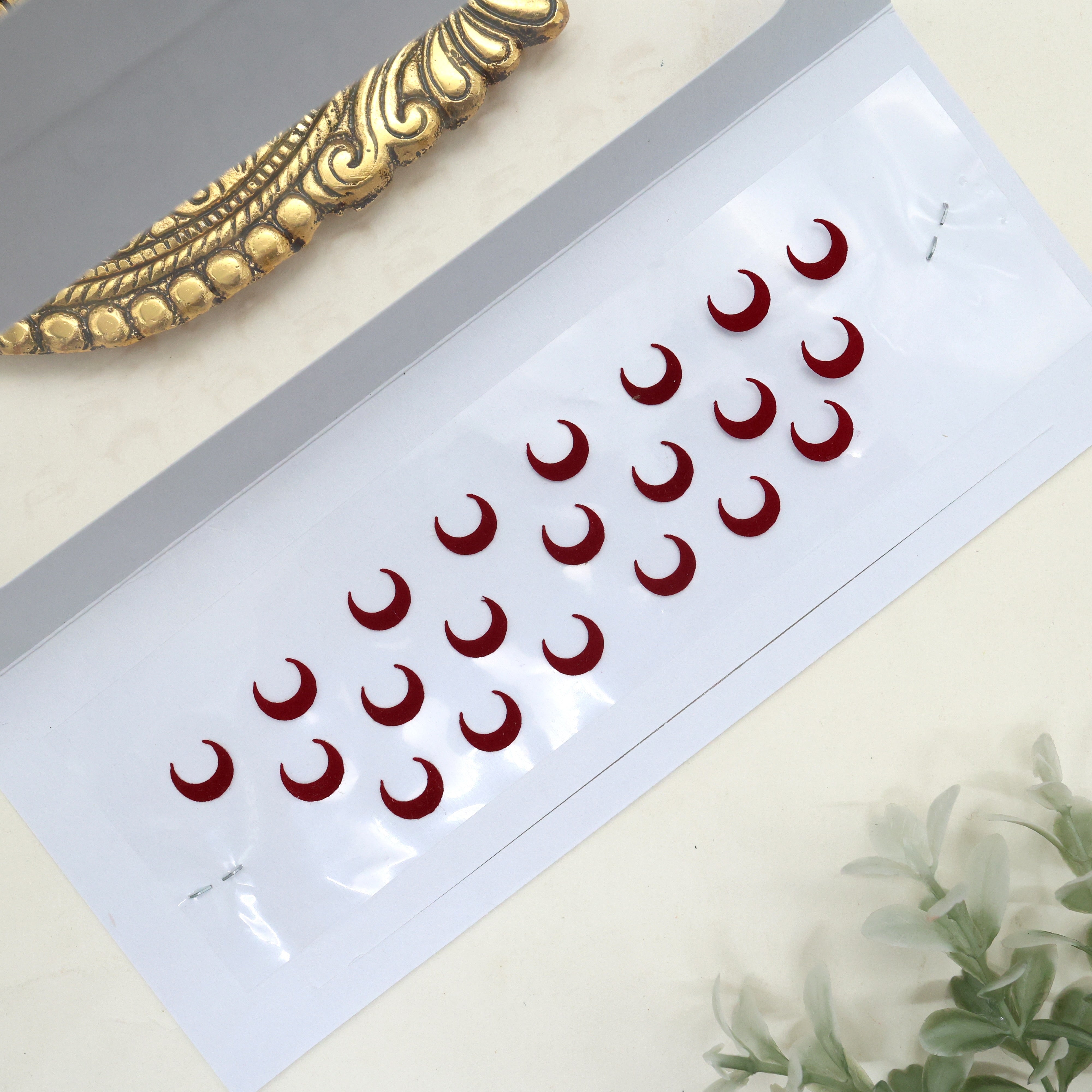 MAROON PLAIN CHAAND STICKER BINDIS - MOON STICKER POTTU BINDIS (PACK OF 3 SMALL, MEDIUM & BIG SIZE BINDIS)