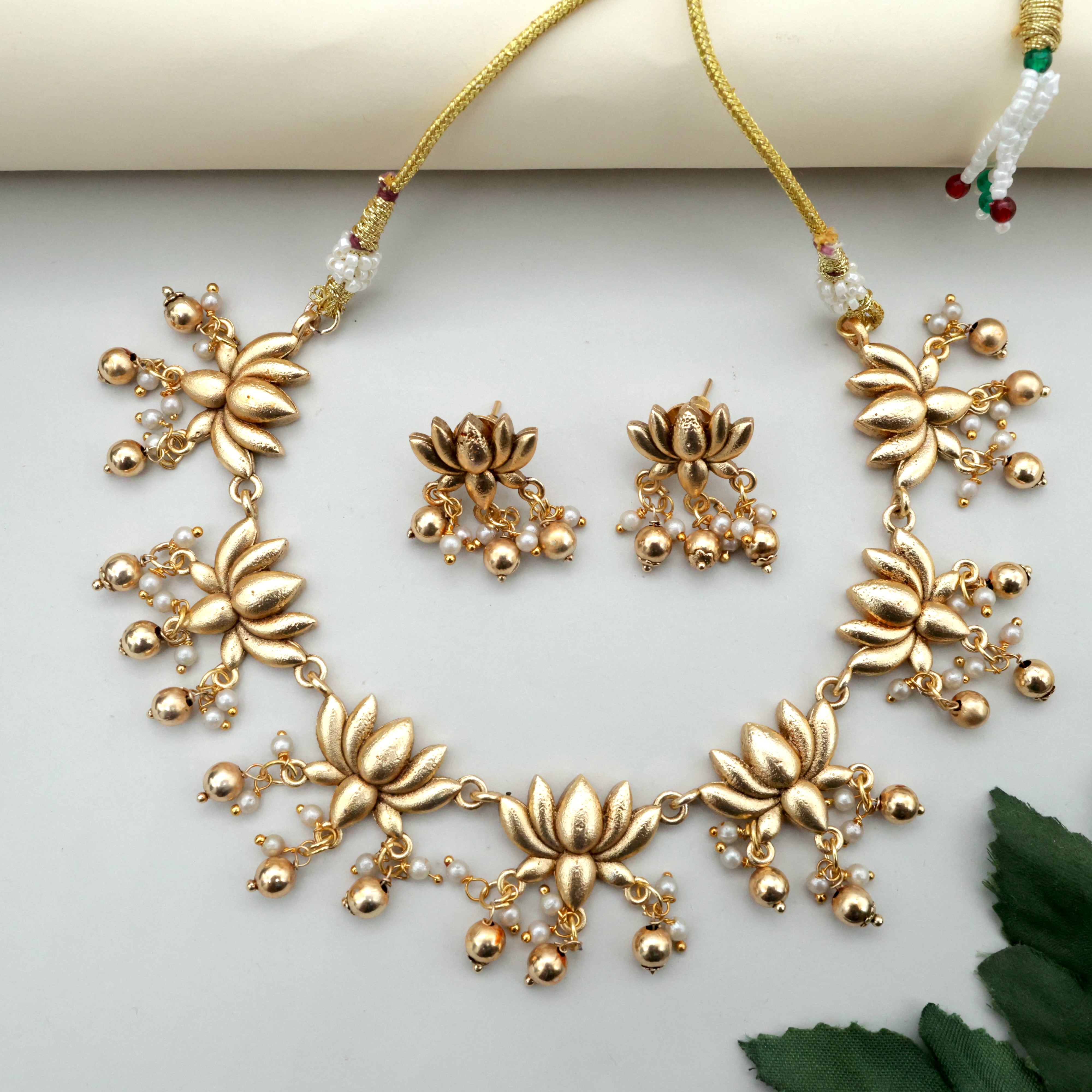 Budget Friendly Matte Finish Lotus Necklace Set