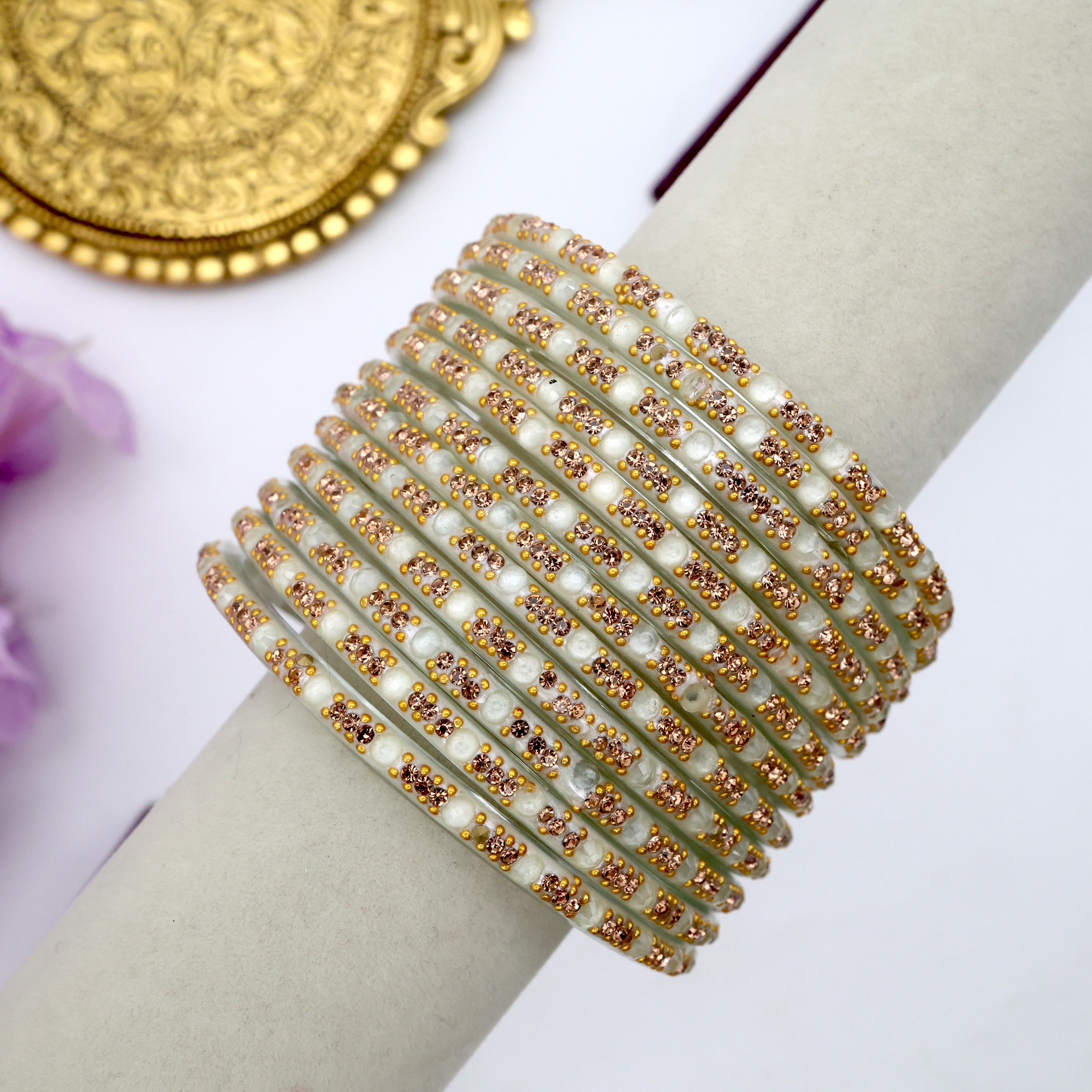 Premium Diamond Water Drop Glass Bangles - One Dozen