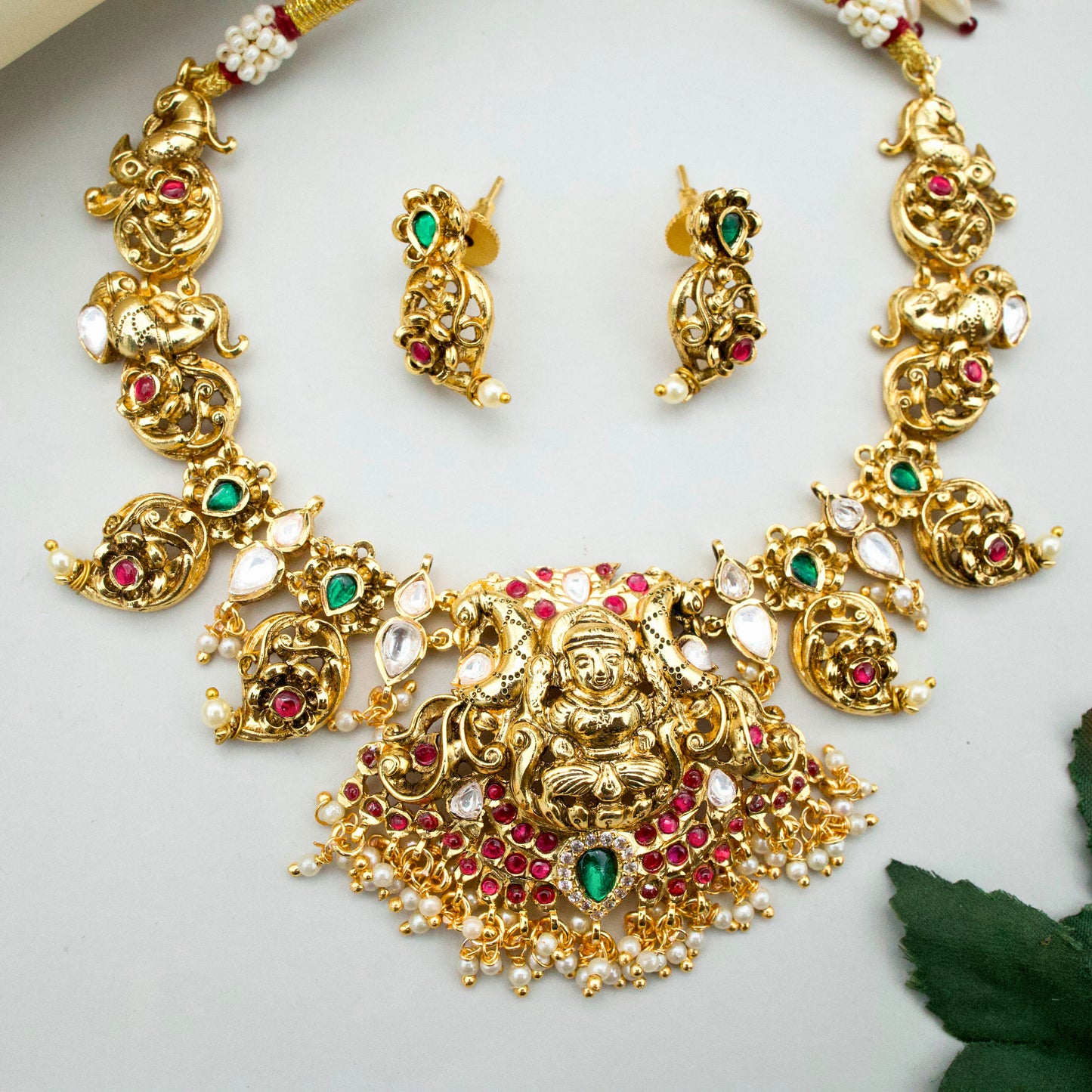 Antique Nagas Jadau Kundan Lakshmi Paisley Bridal Necklace Set