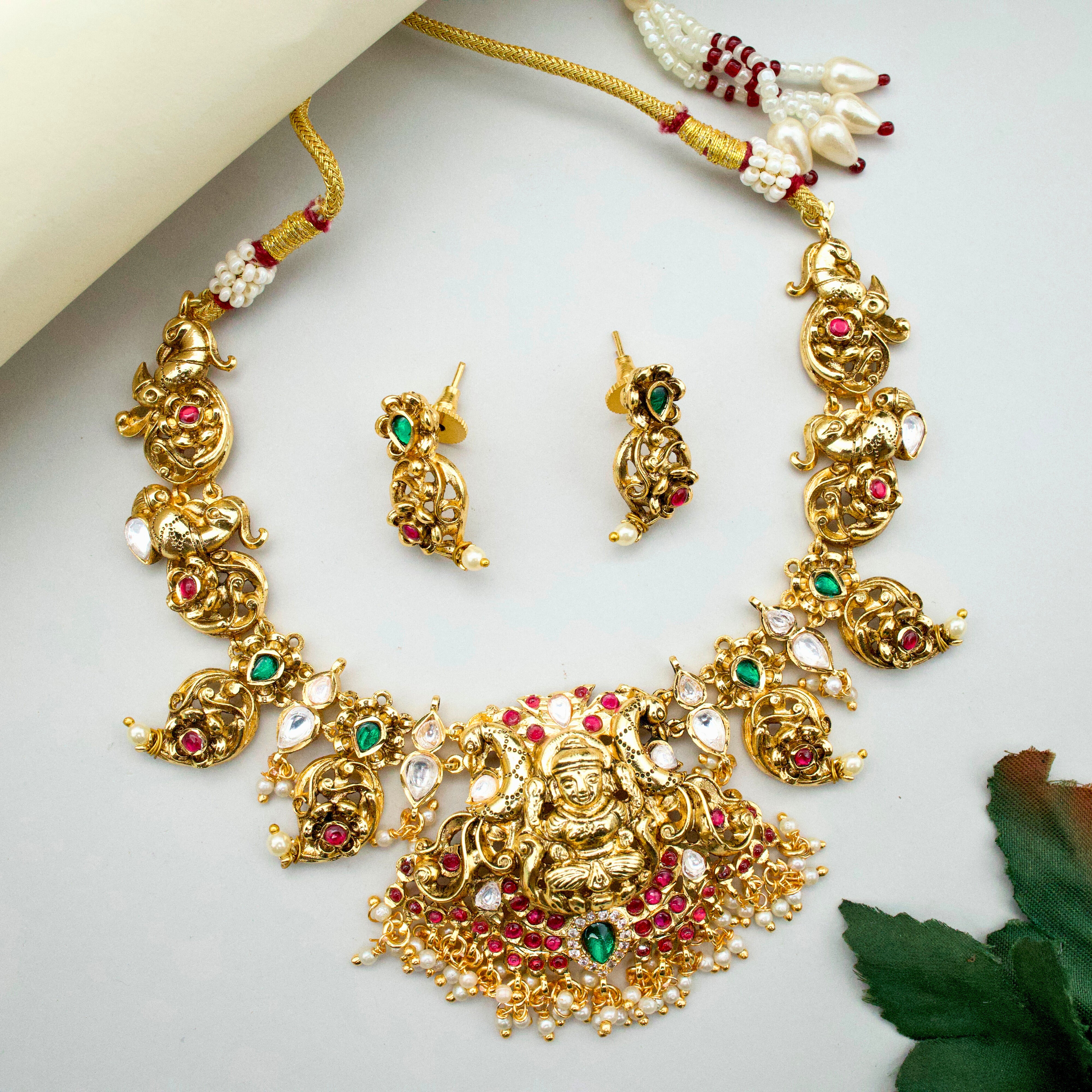 Antique Nagas Jadau Kundan Lakshmi Paisley Bridal Necklace Set