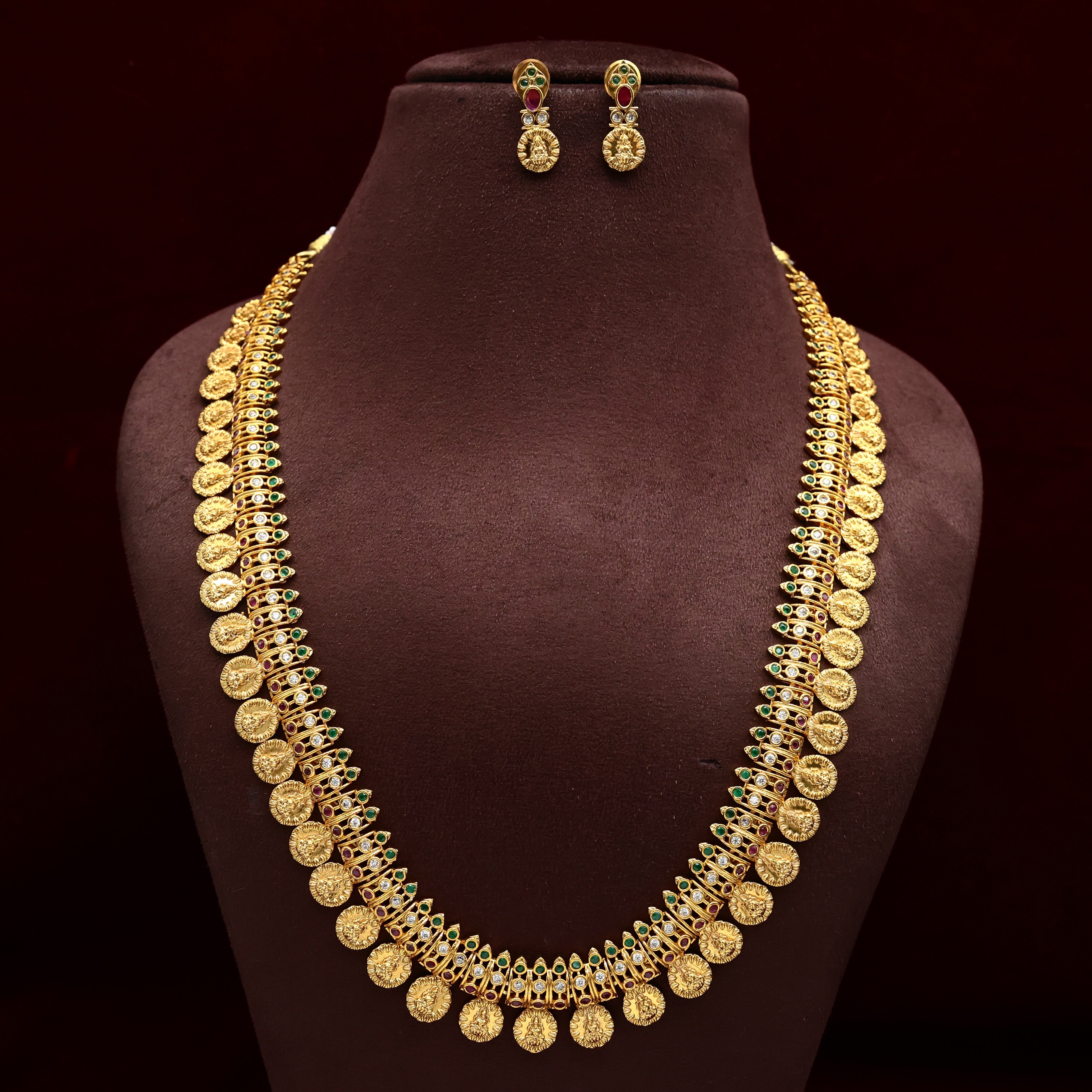 AD LAKSHMI COIN NECKLACE HAARAM COMBO BRIDAL SET