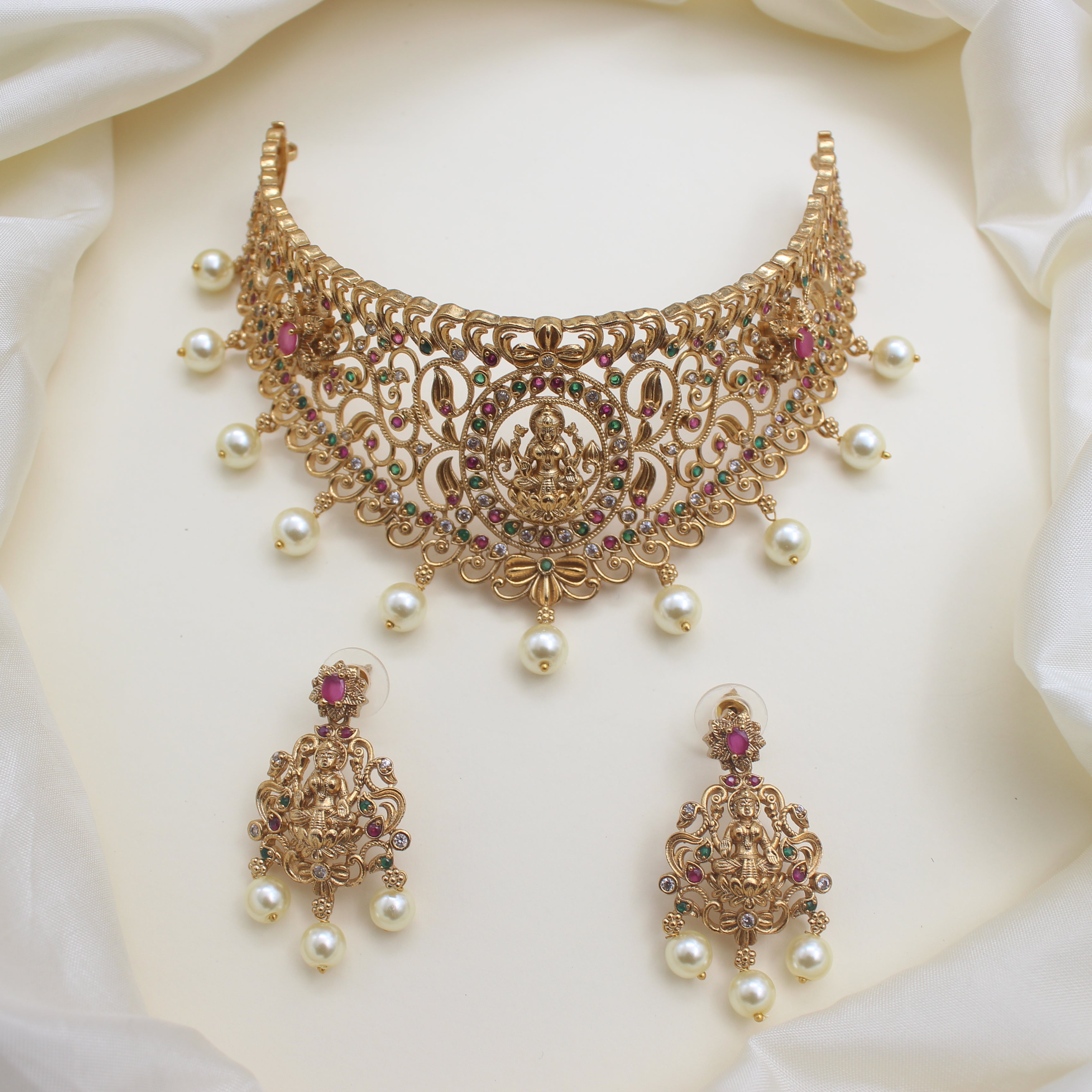 Antique AD Lakshmi High Neck Bridal Choker Set