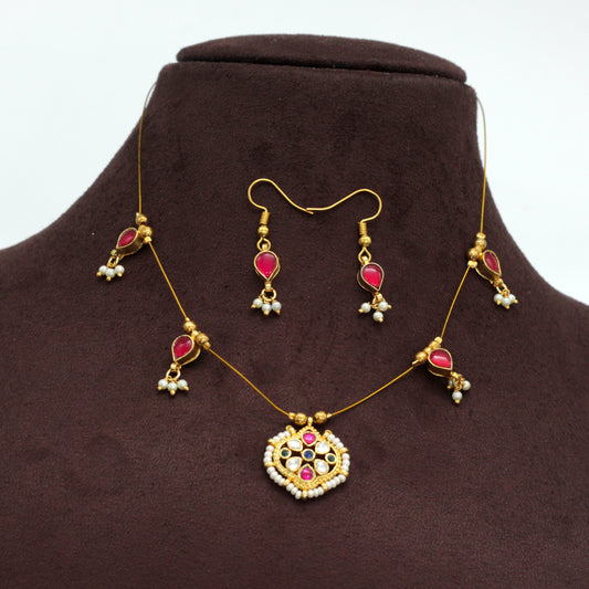 KOLAM - Handmade Jadau Kundan Invisible Necklace Set