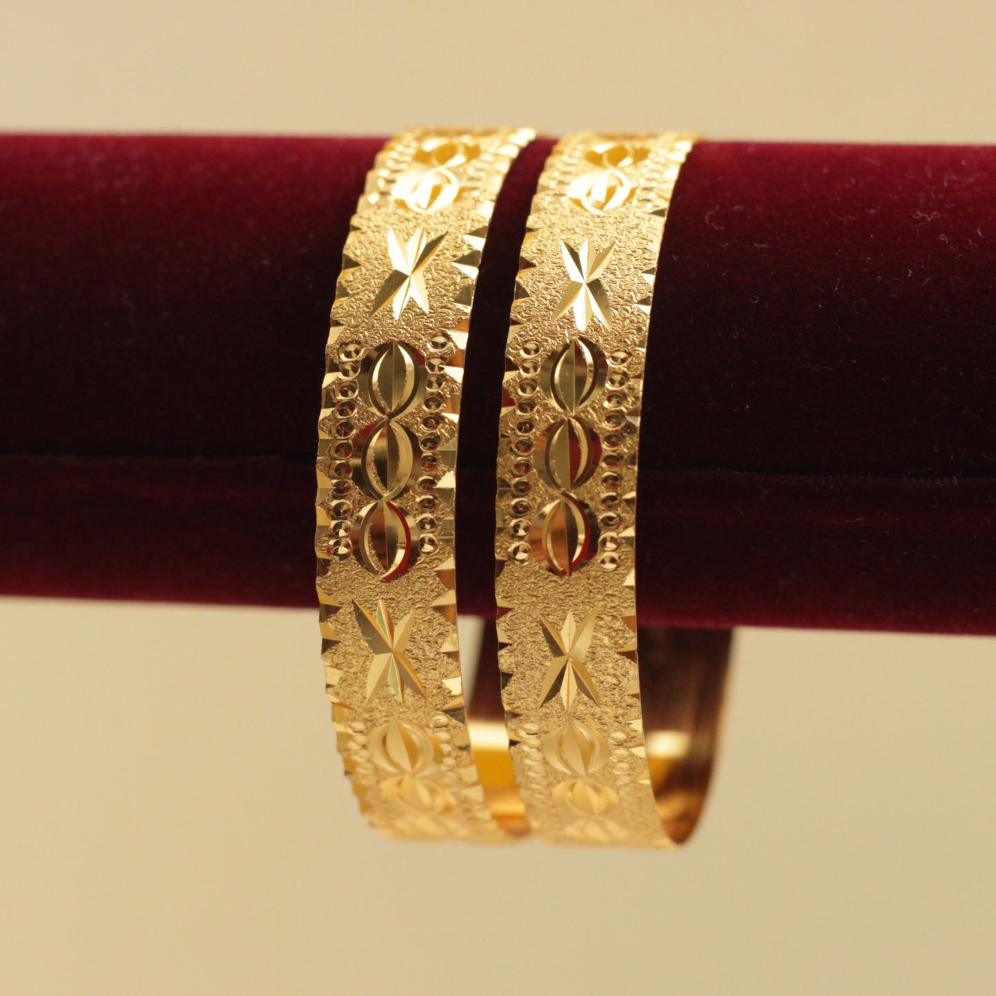 Real Gold Tone Set of 2 Thick Bangles - SS017 - Daily Wear/Office Wear/Function Wear Bangles