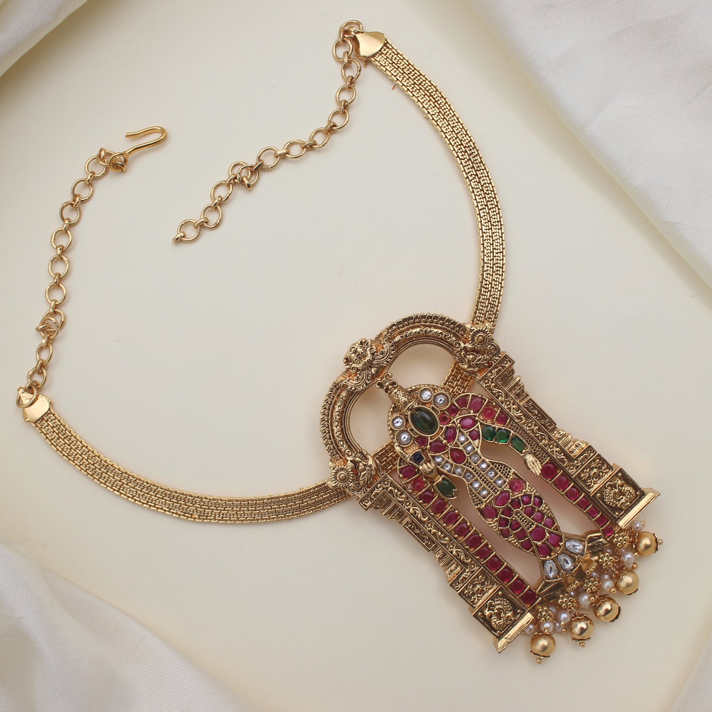 Detachable Premium Kemp Kundan Goddess Meenakshi Pendant Divine Necklace