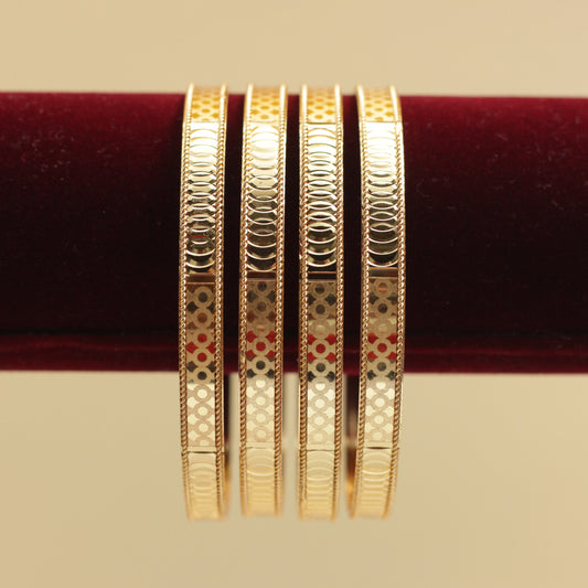 Real Gold Tone Set of 4 Flat Bangles - SS012 - Daily Wear/Office Wear/Function Wear Bangles