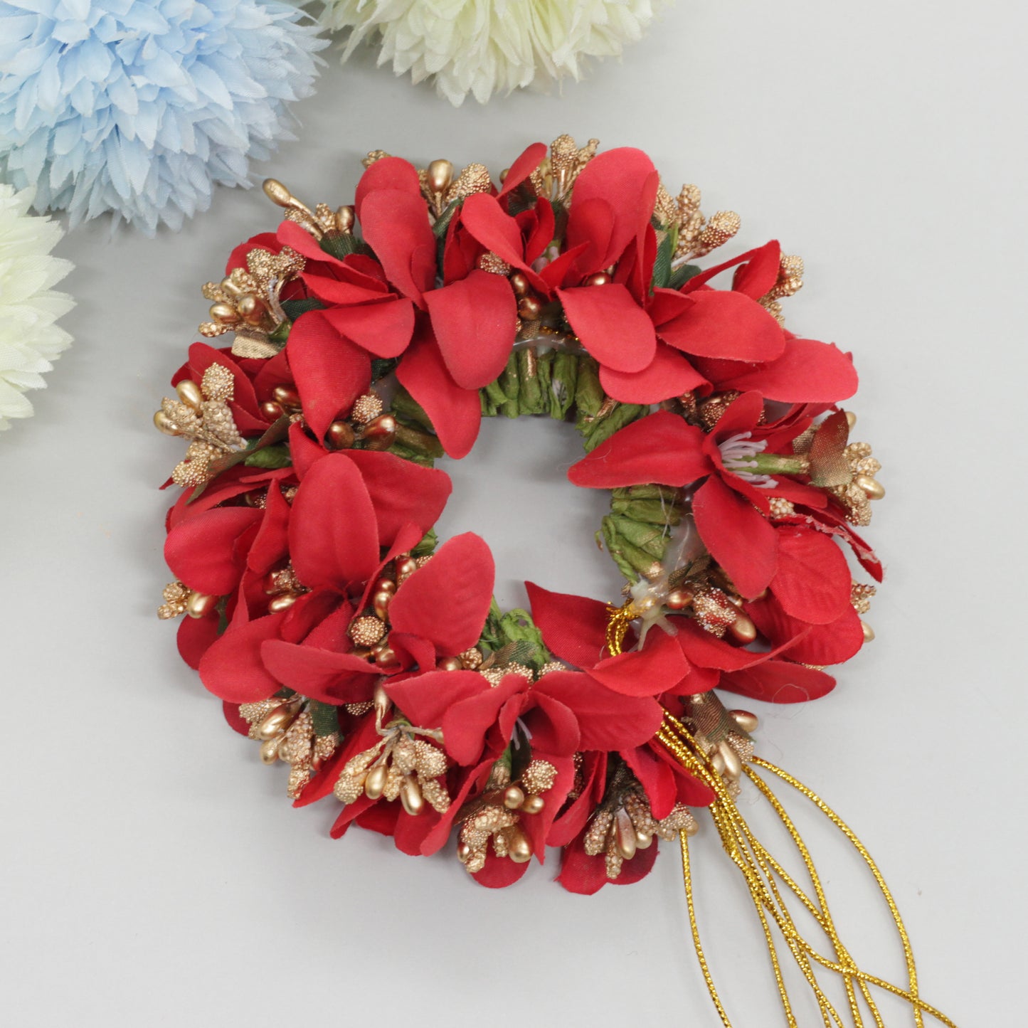 Handmade Petals With Pollen Bridal Veni - Red