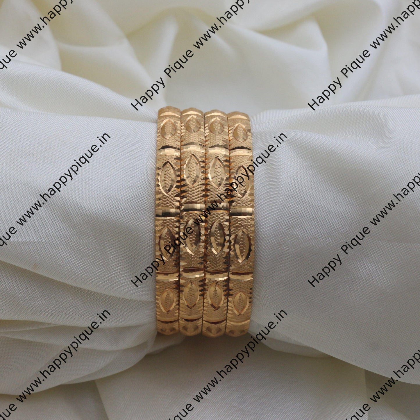 Real Gold Tone Set of 4 Bangles - SS033 - Daily Wear/Office Wear/Function Wear Bangles