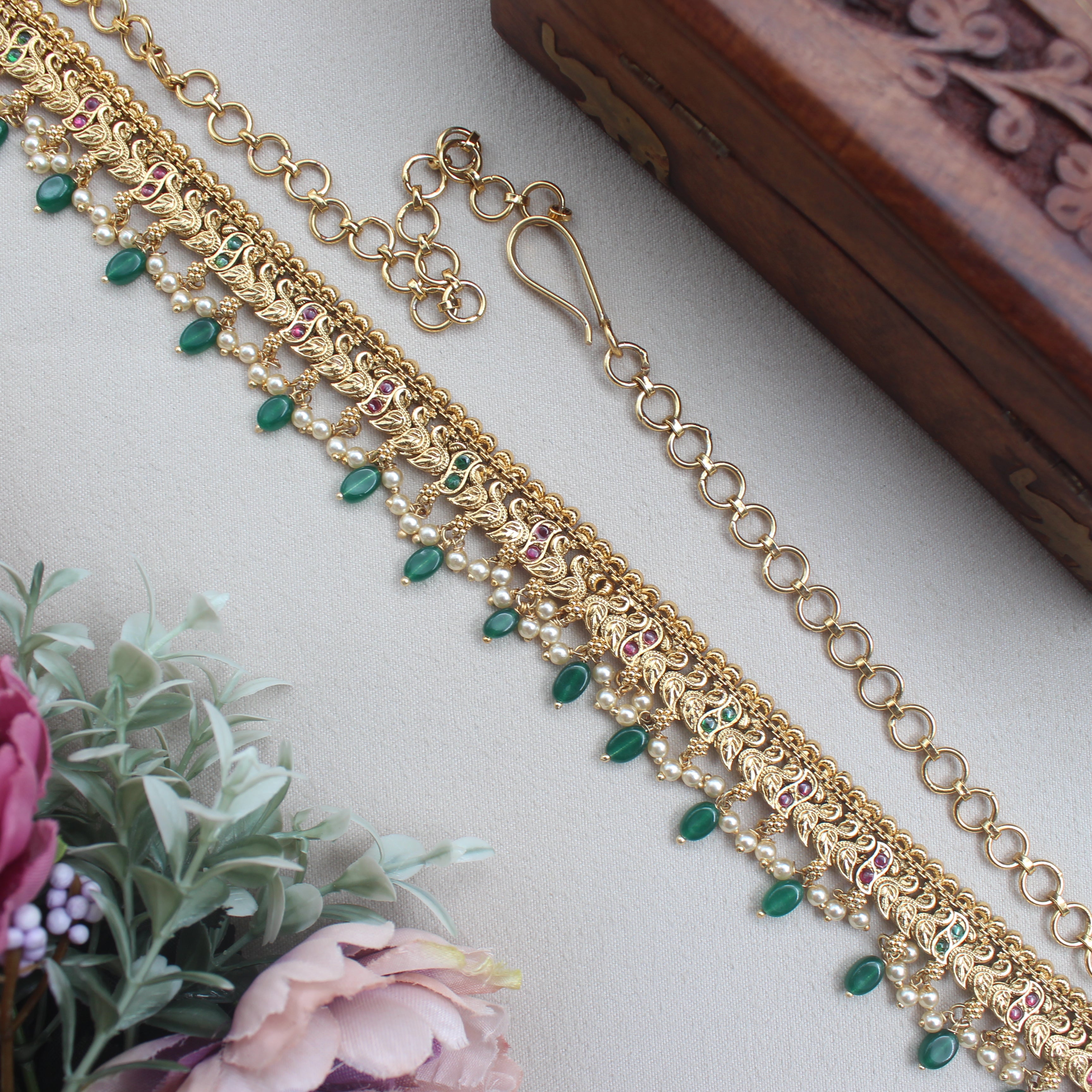 Antique Gold Kemp Peacock Sleek Bridal Hip Chain/Oddiyanam