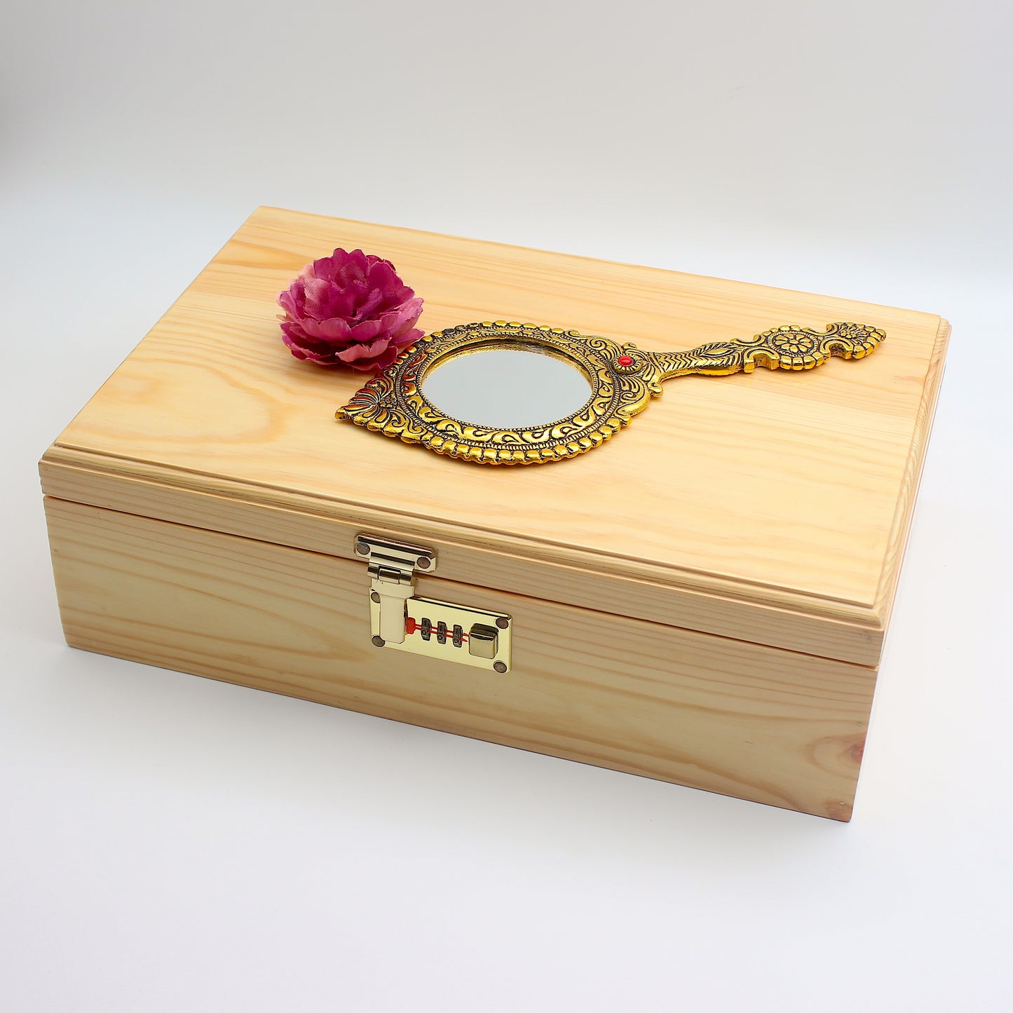 Natural Solid Wood Number Lock Multi Level 4+1 Family Jewellery Organiser Box - Jewellery Storage