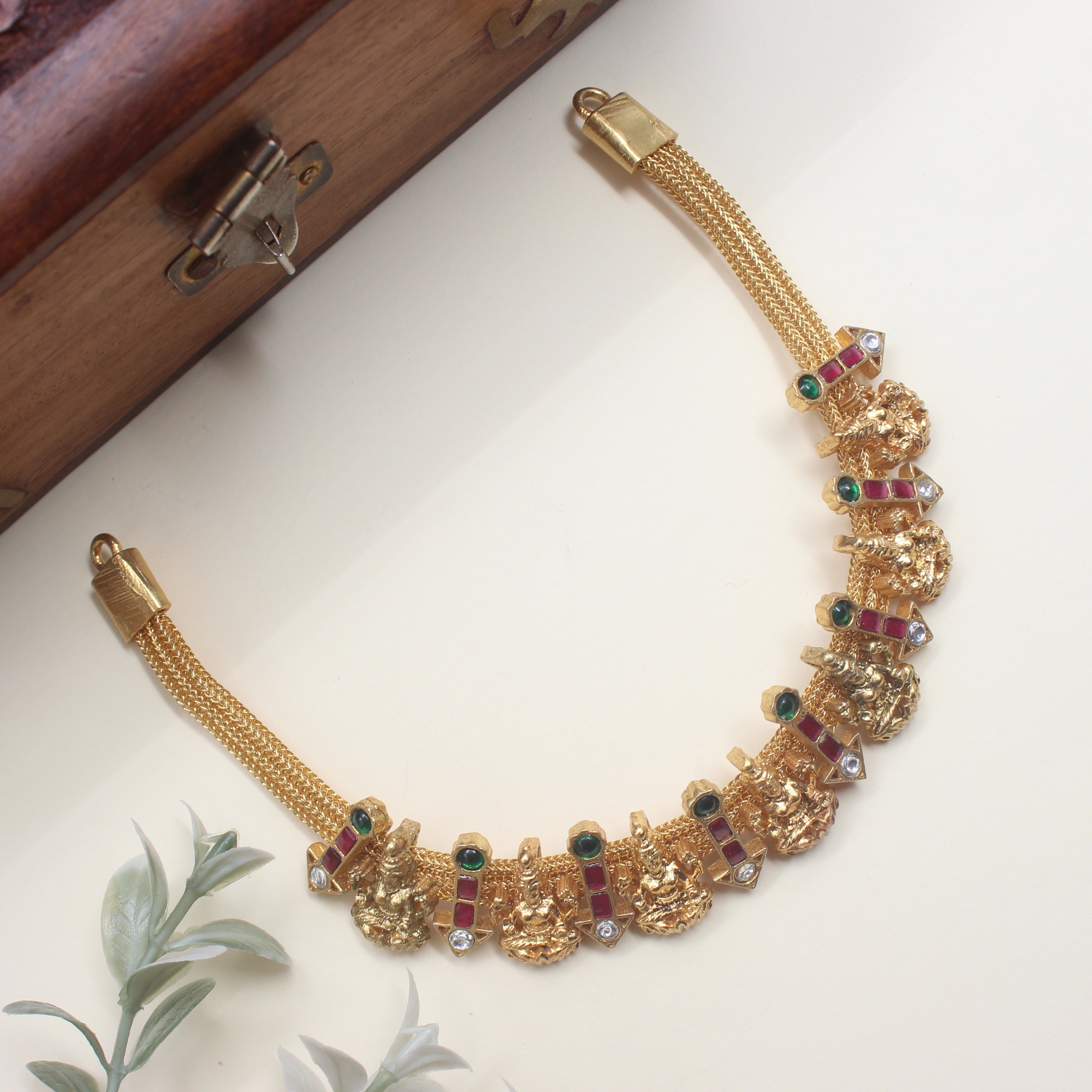 Real Gold Look Jadau Kundan Lakshmi Necklace Set