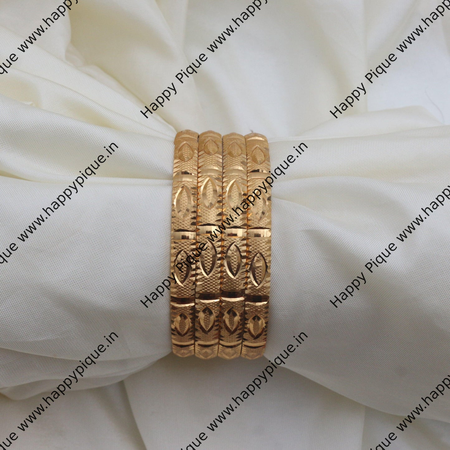 Real Gold Tone Set of 4 Bangles - SS033 - Daily Wear/Office Wear/Function Wear Bangles