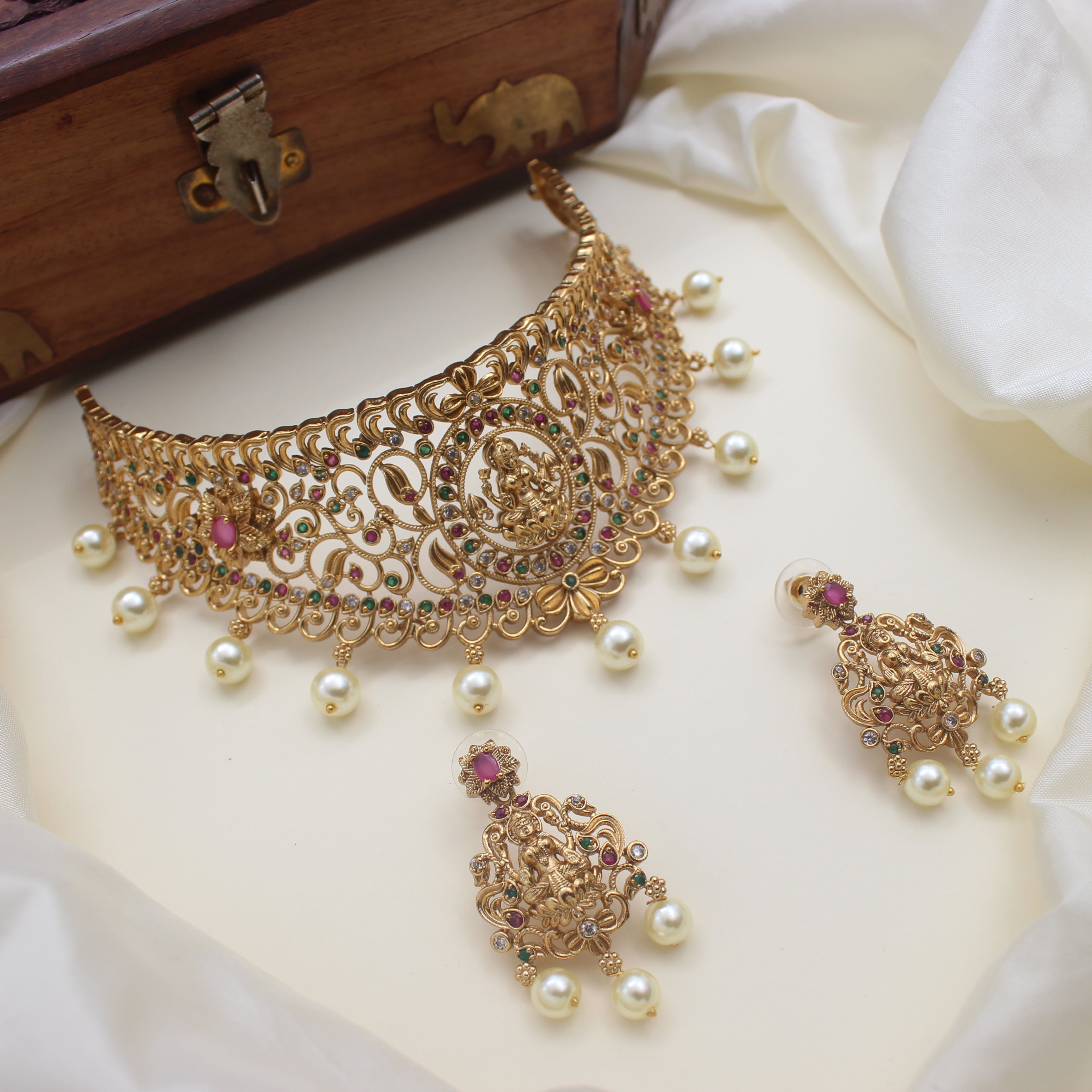 Antique AD Lakshmi High Neck Bridal Choker Set