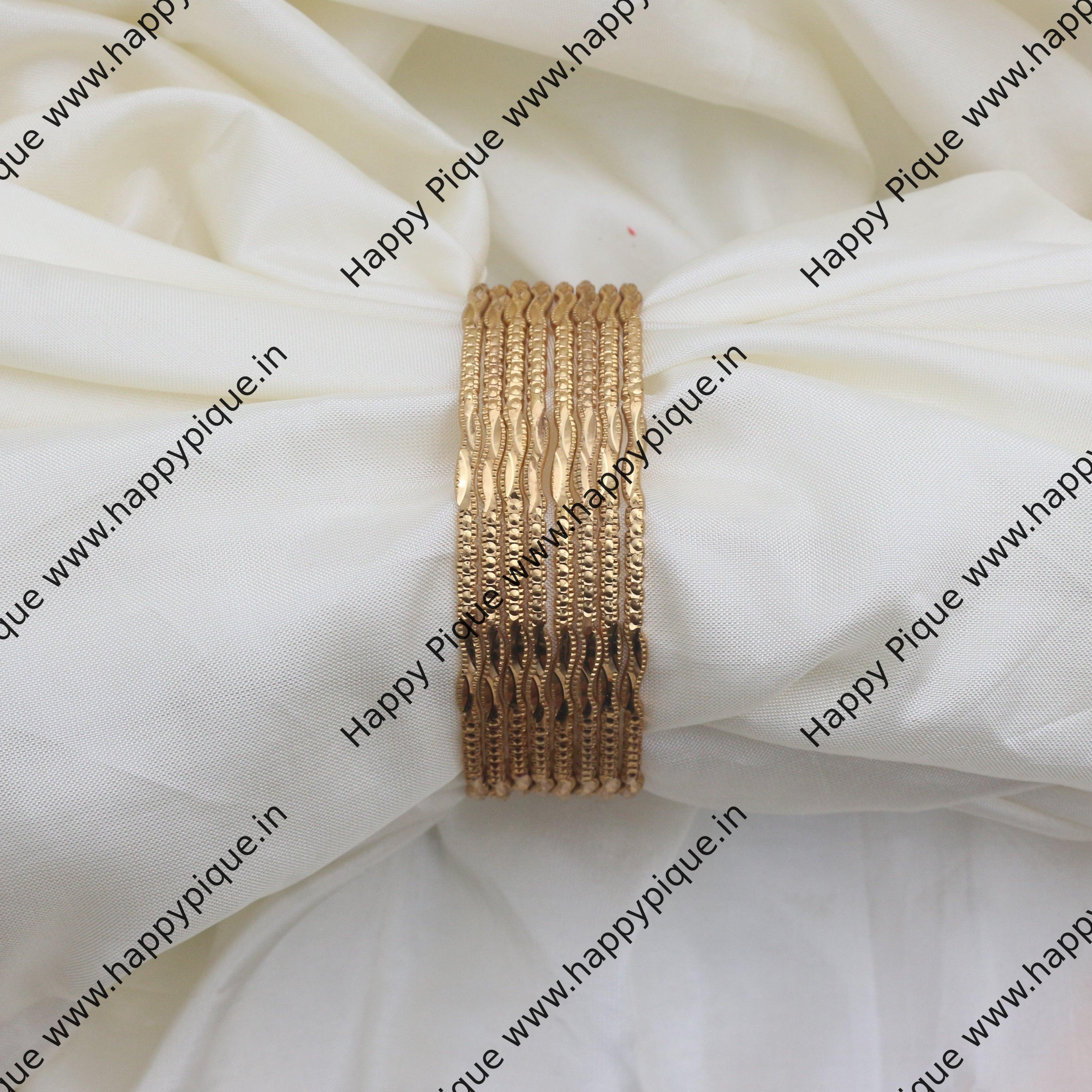 Real Gold Tone Matte Set of 8 Bangles - SS025 - Daily Wear/Office Wear/Function Wear Bangles