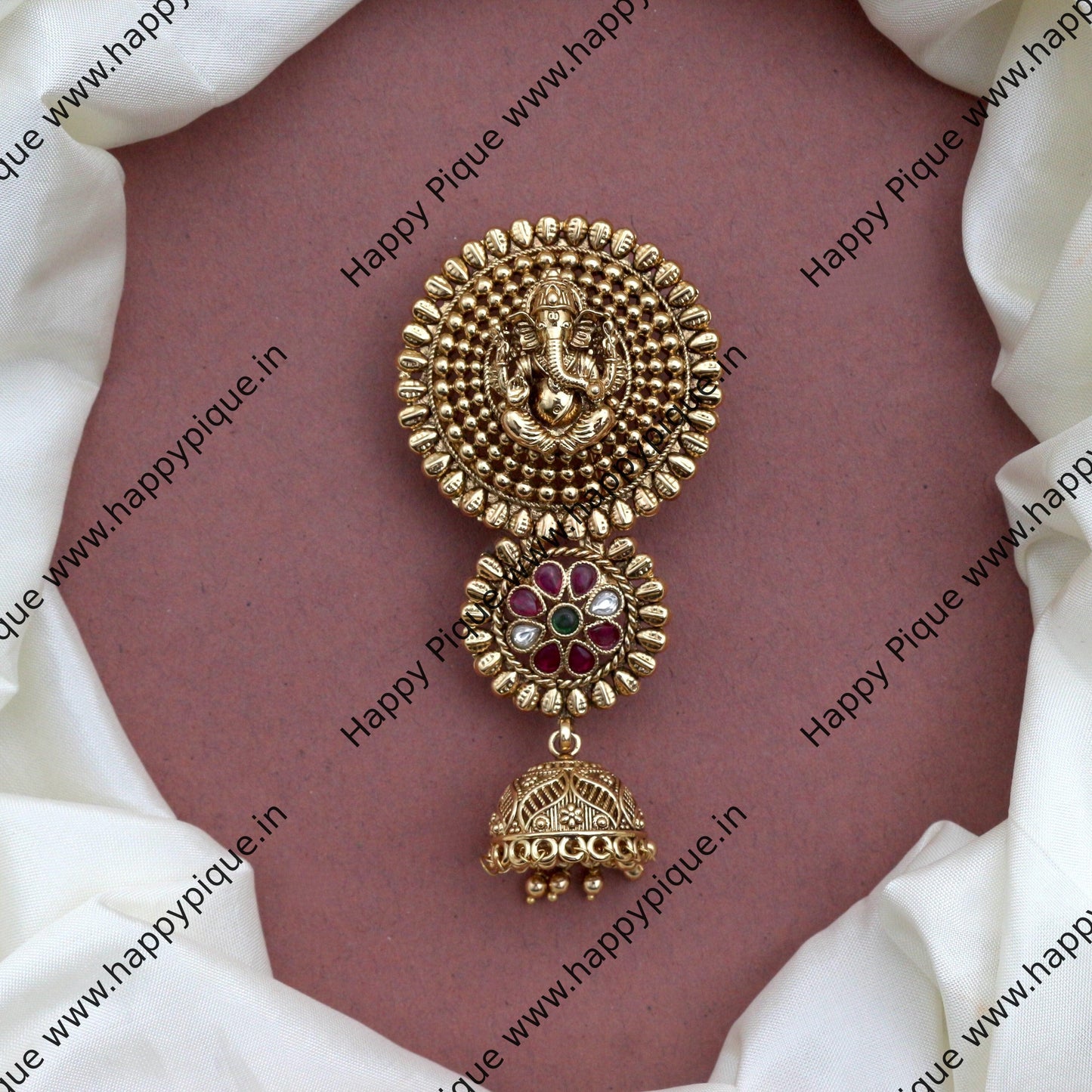 Premium Antique Gold Nagas Kemp Junior Bridal Choti - Ganapathi