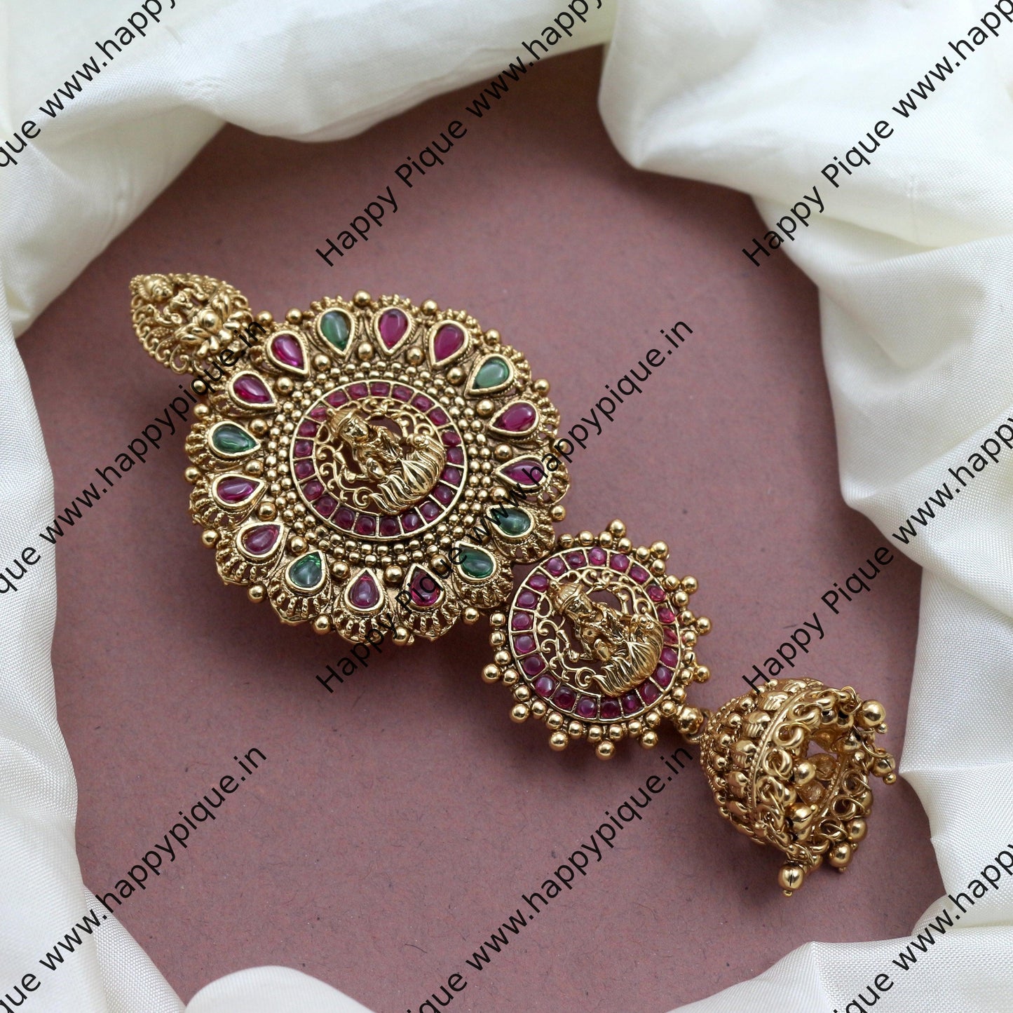 Premium Antique Gold Nagas Kemp Junior Bridal Choti - Lakshmi Kemp Chakra