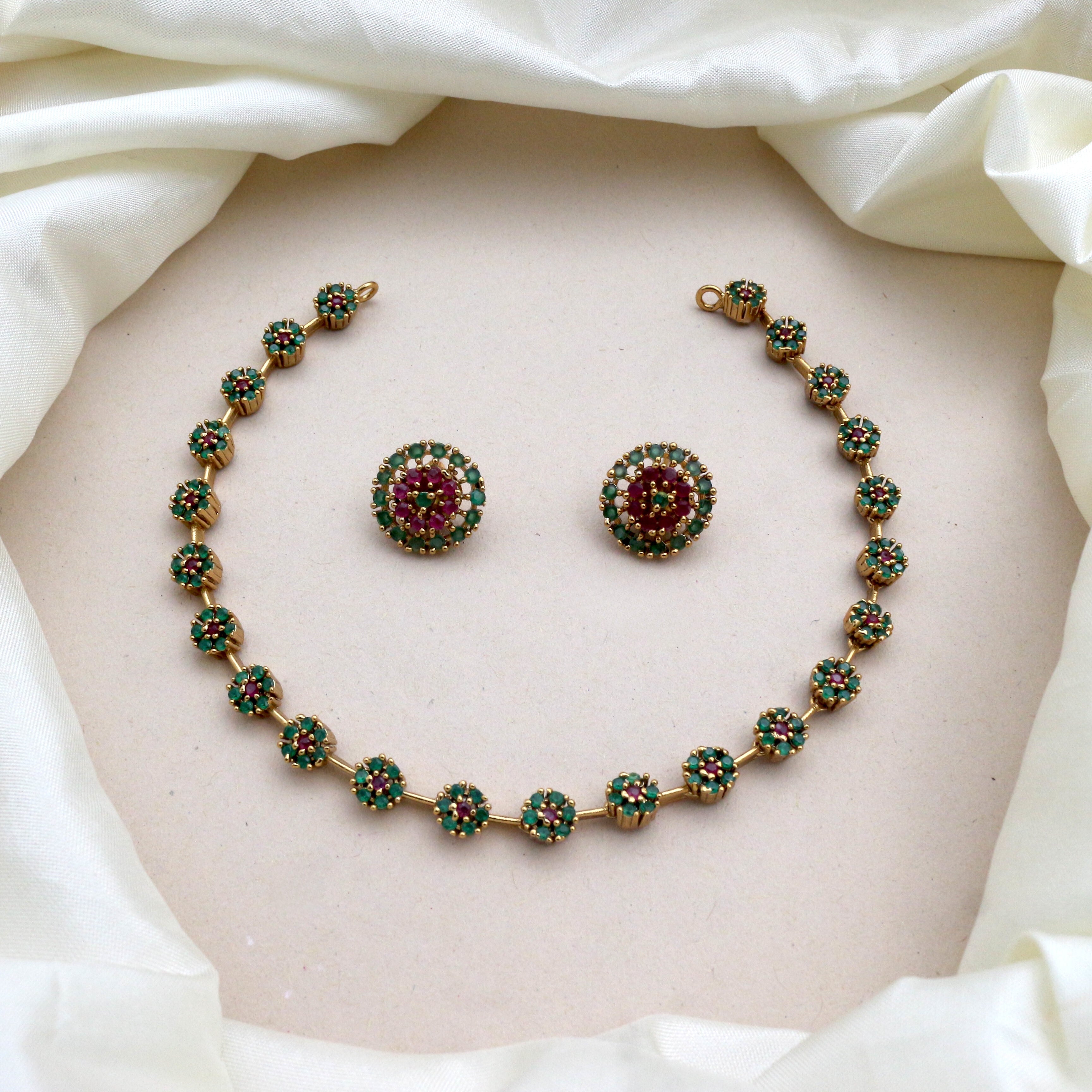 Diamond Look Cute AD Flower Necklace Set