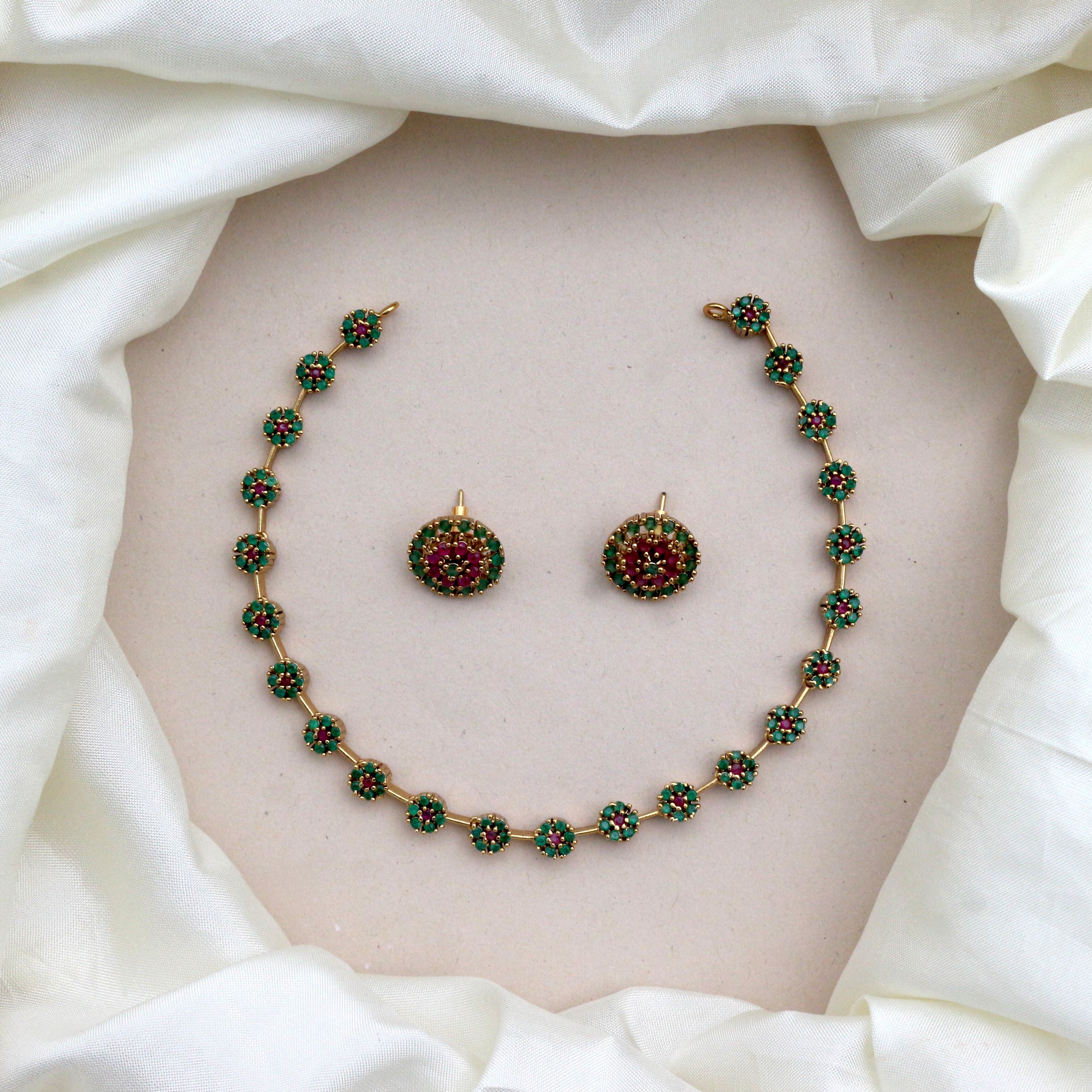 Diamond Look Cute AD Flower Necklace Set