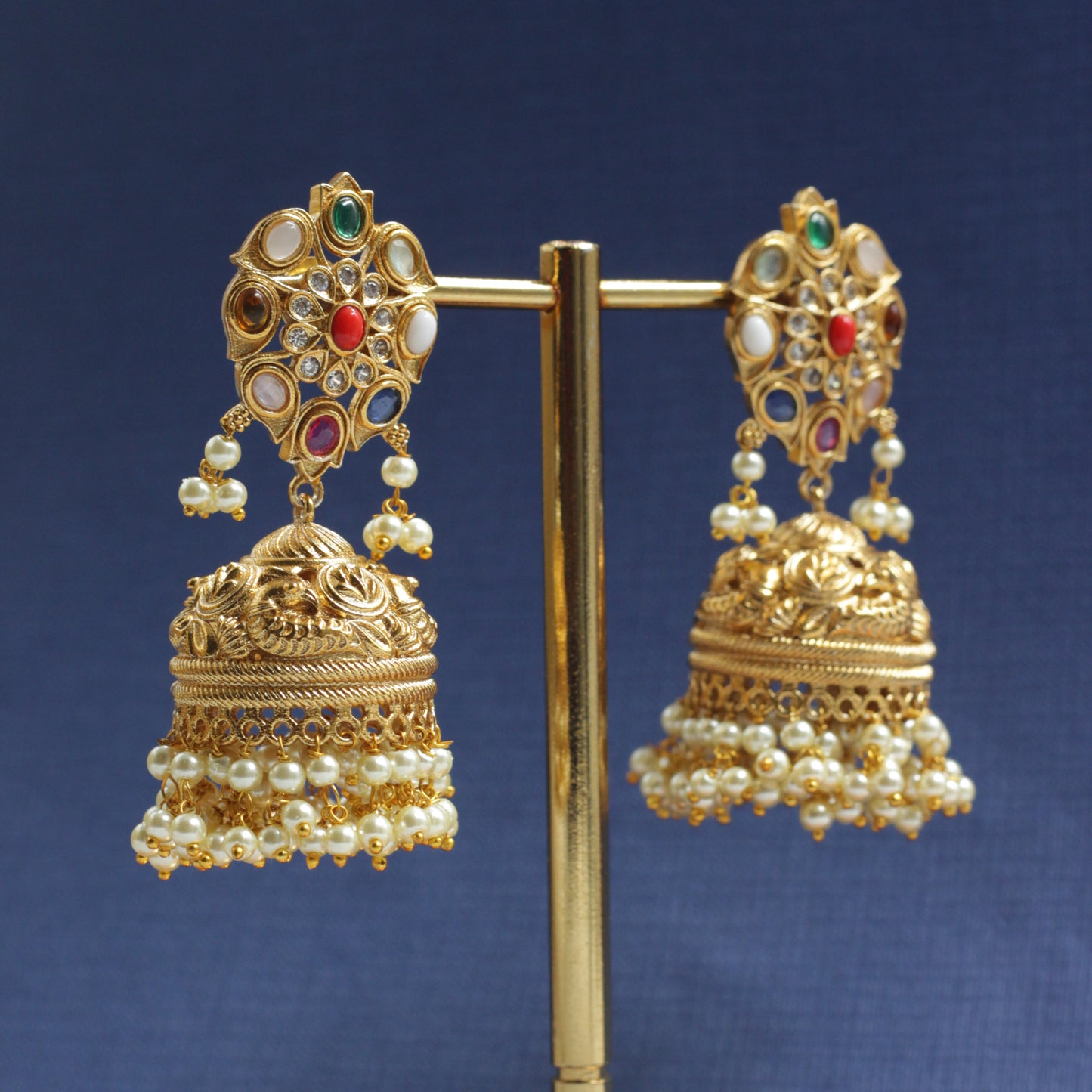 Premium Antique Nagas Navarathna Bridal Jhumkas