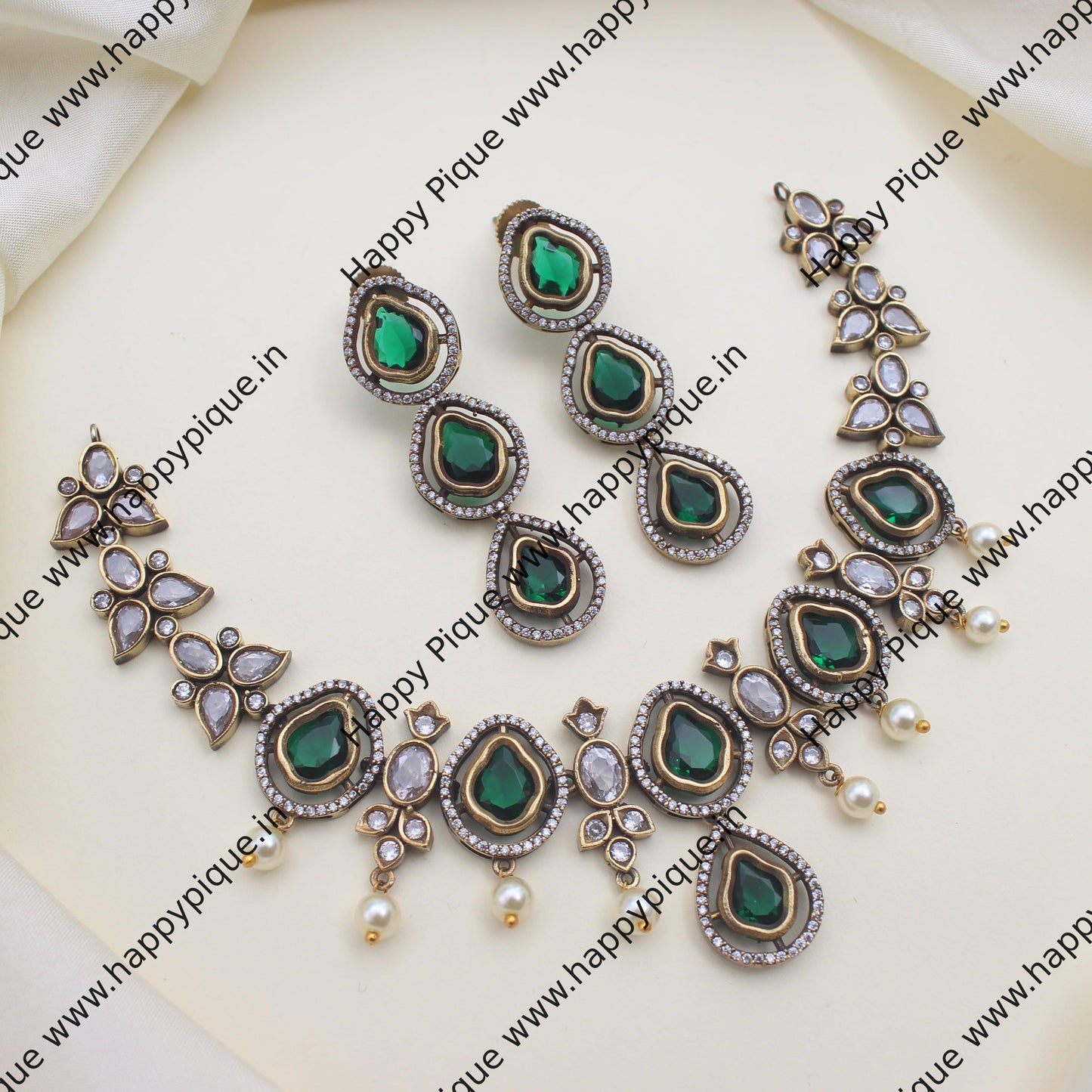 Victorian AD Bridal Necklace Set - Emerald