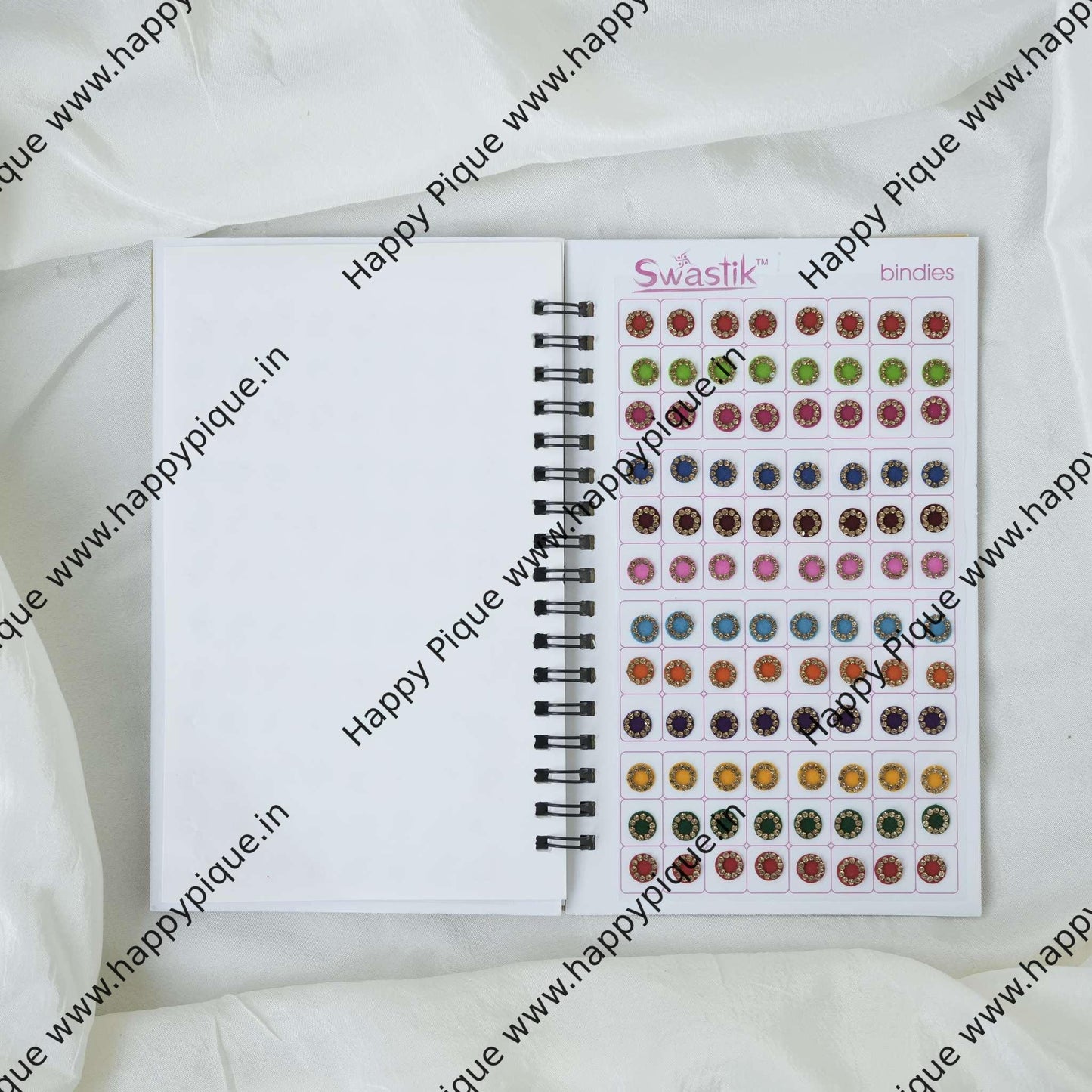 Mix Shapes Multicolour Stone Border Fancy Velvet Bridal Bindis Sticker Kumkum Spiral Book - Swastik