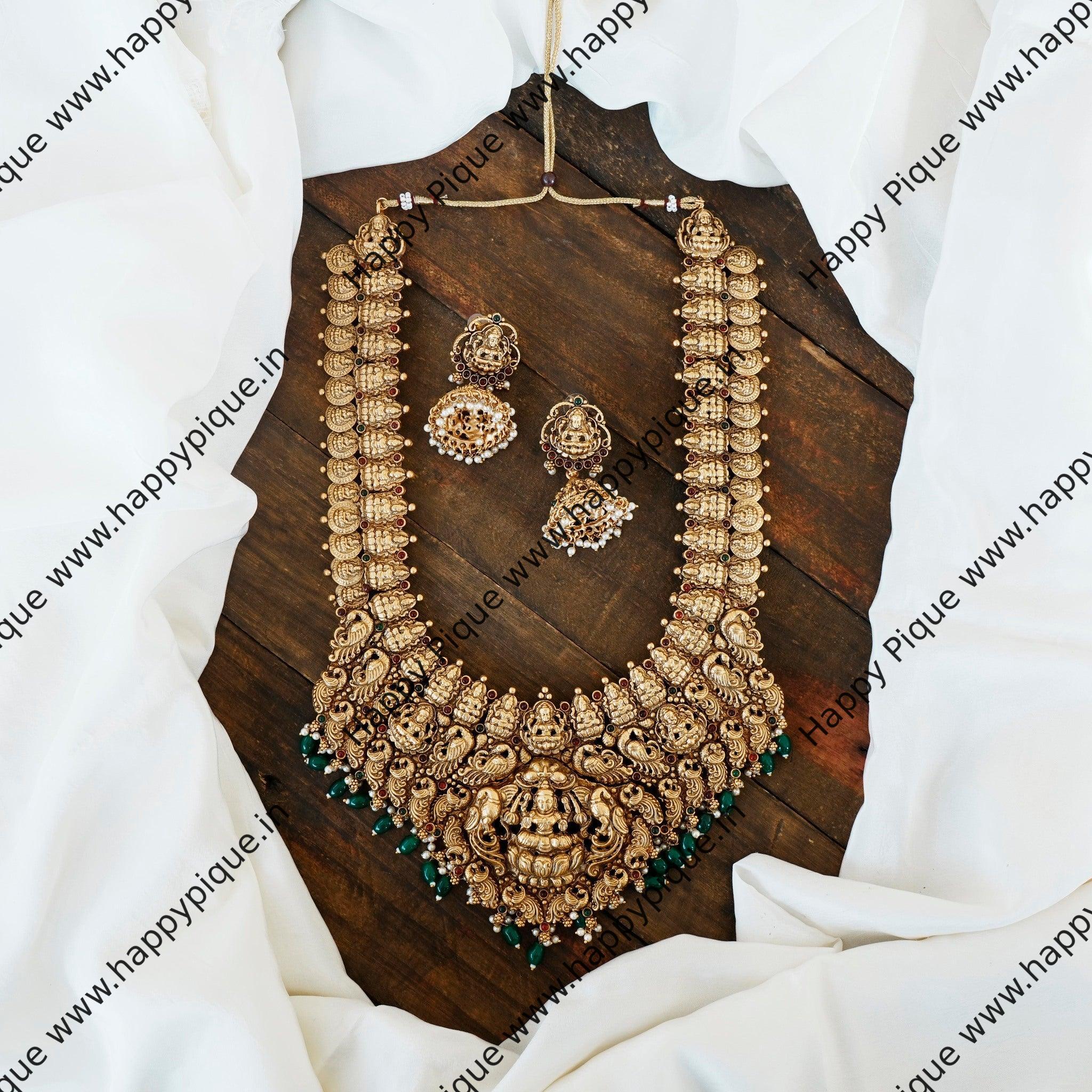 Indira - Heavy Nagas South Indian Temple Bridal Haaram - Antique Gold Finish