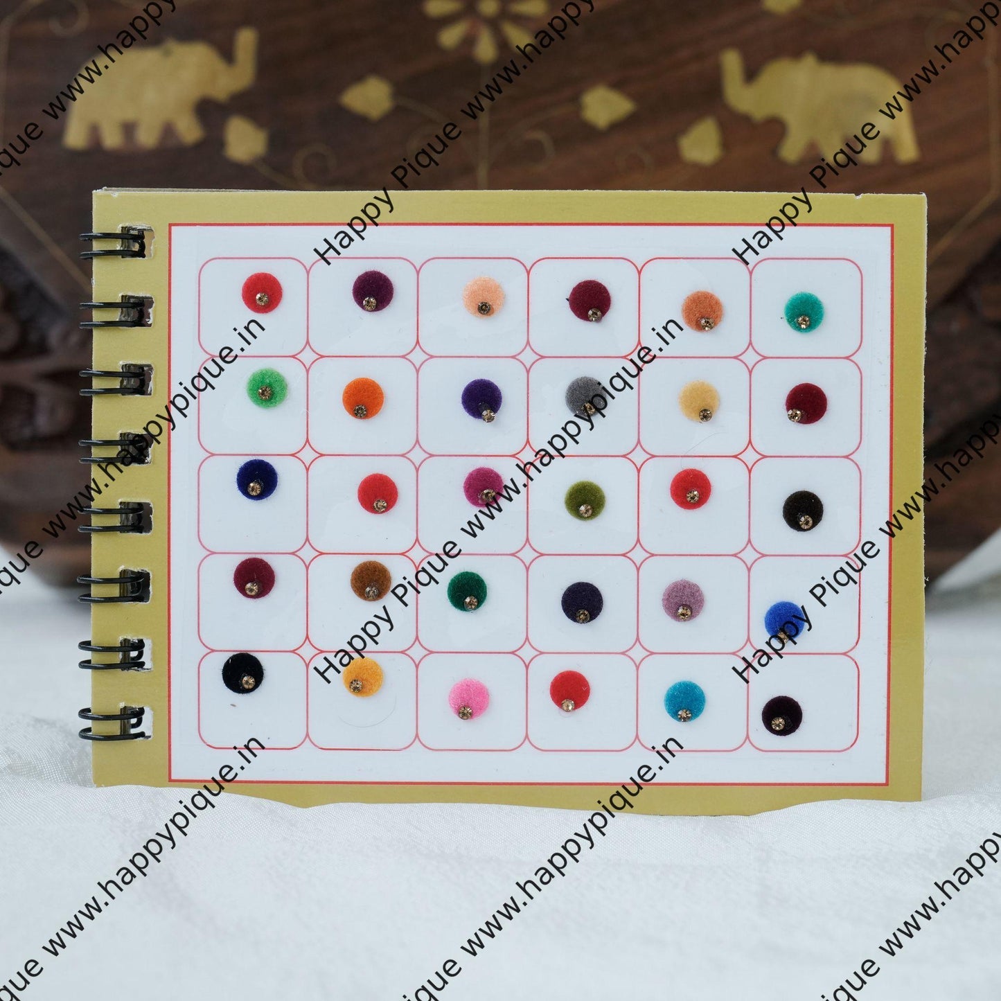 Round Multicolour Single Stone Fancy Velvet Bridal Bindis Sticker Kumkum Spiral Book - Size 5 - Swastik