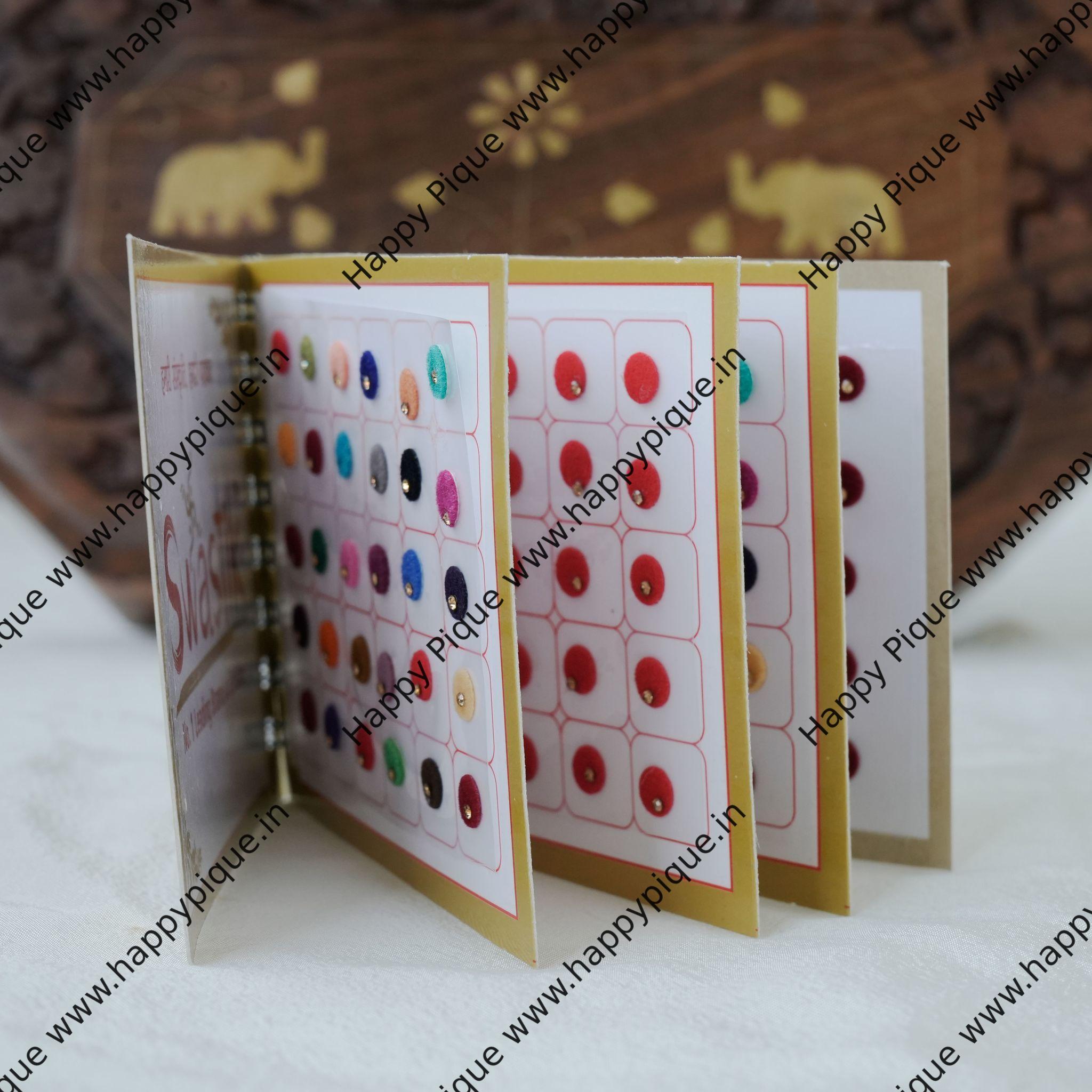 Round Multicolour Single Stone Fancy Velvet Bridal Bindis Sticker Kumkum Spiral Book - Size 6 - Swastik