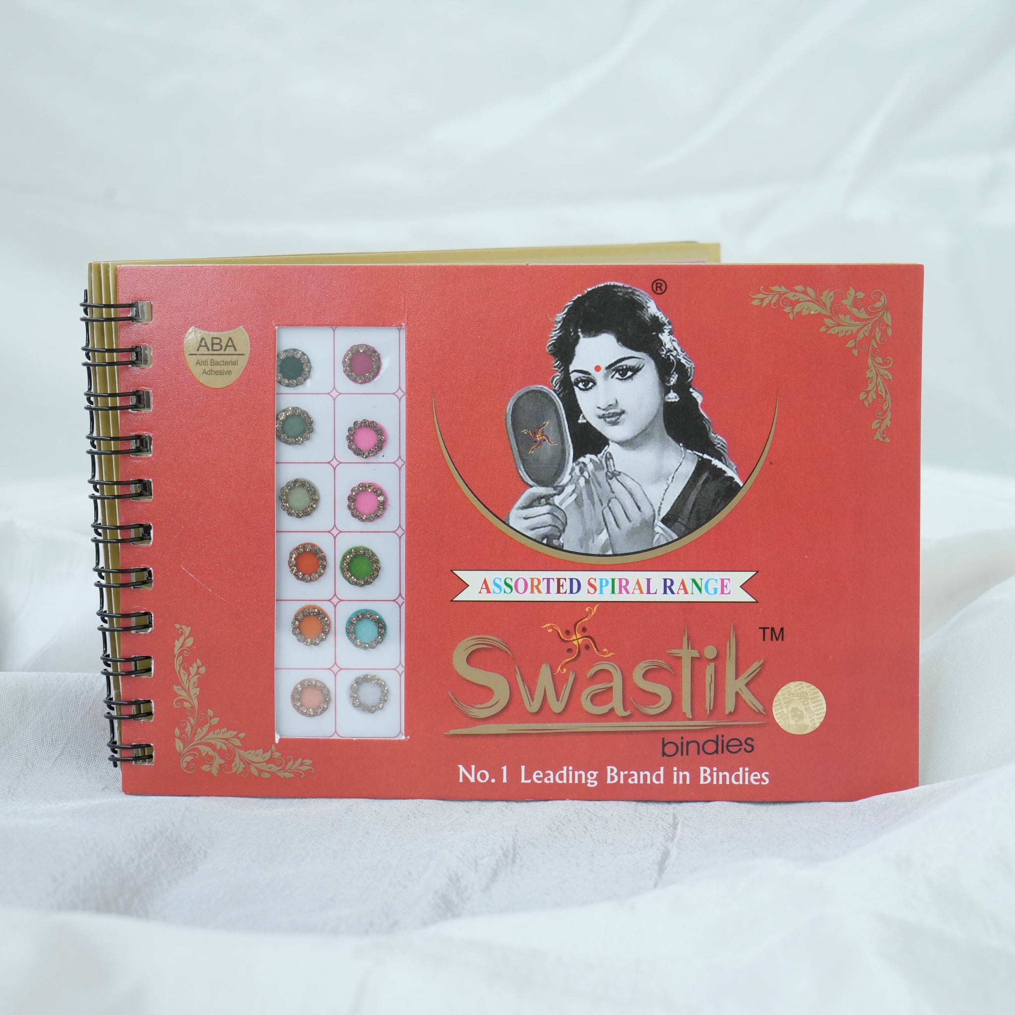 All Size Pastel Colour Stone Border Fancy Velvet Bridal Bindis Sticker Kumkum Spiral Book - Swastik