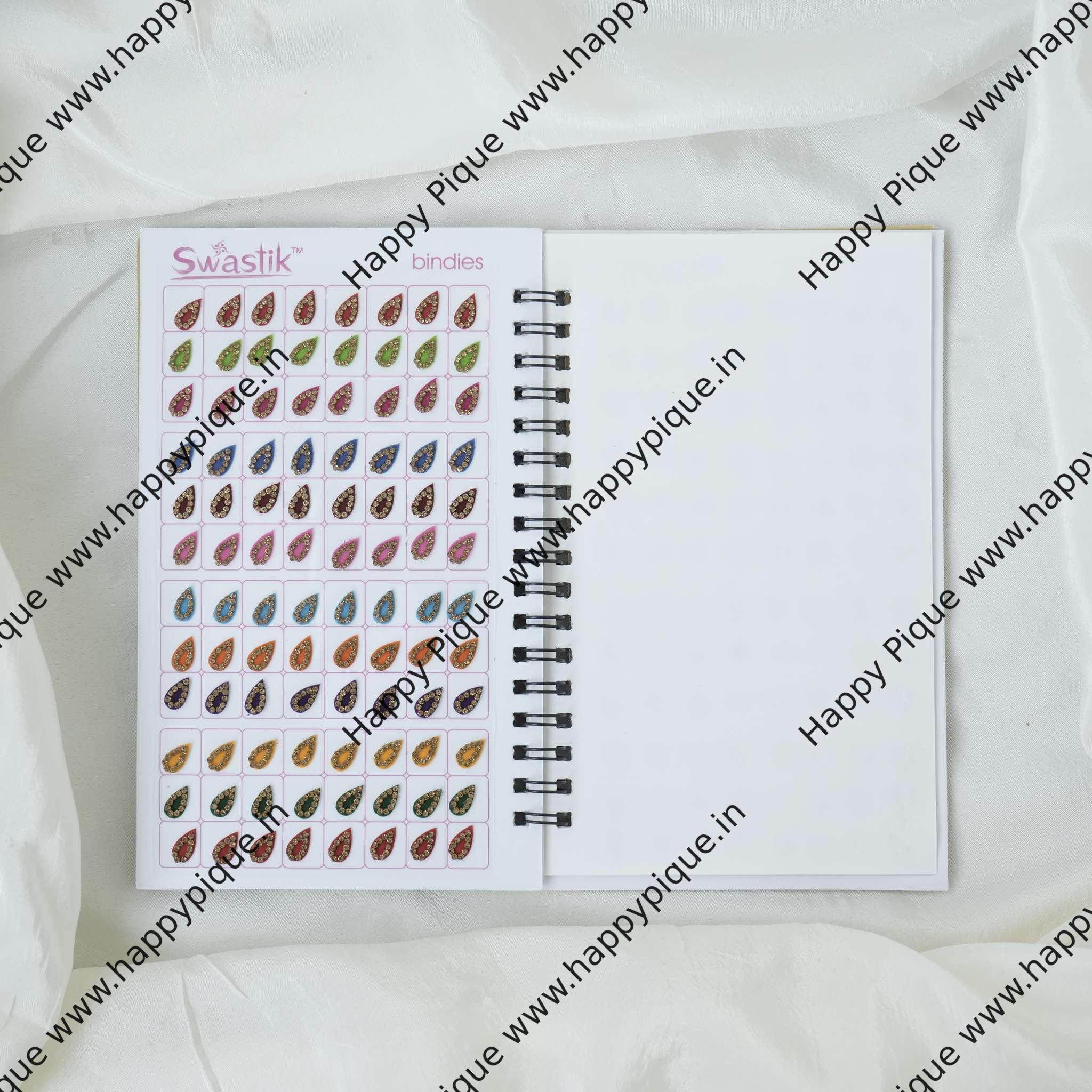 Mix Shapes Multicolour Stone Border Fancy Velvet Bridal Bindis Sticker Kumkum Spiral Book - Swastik