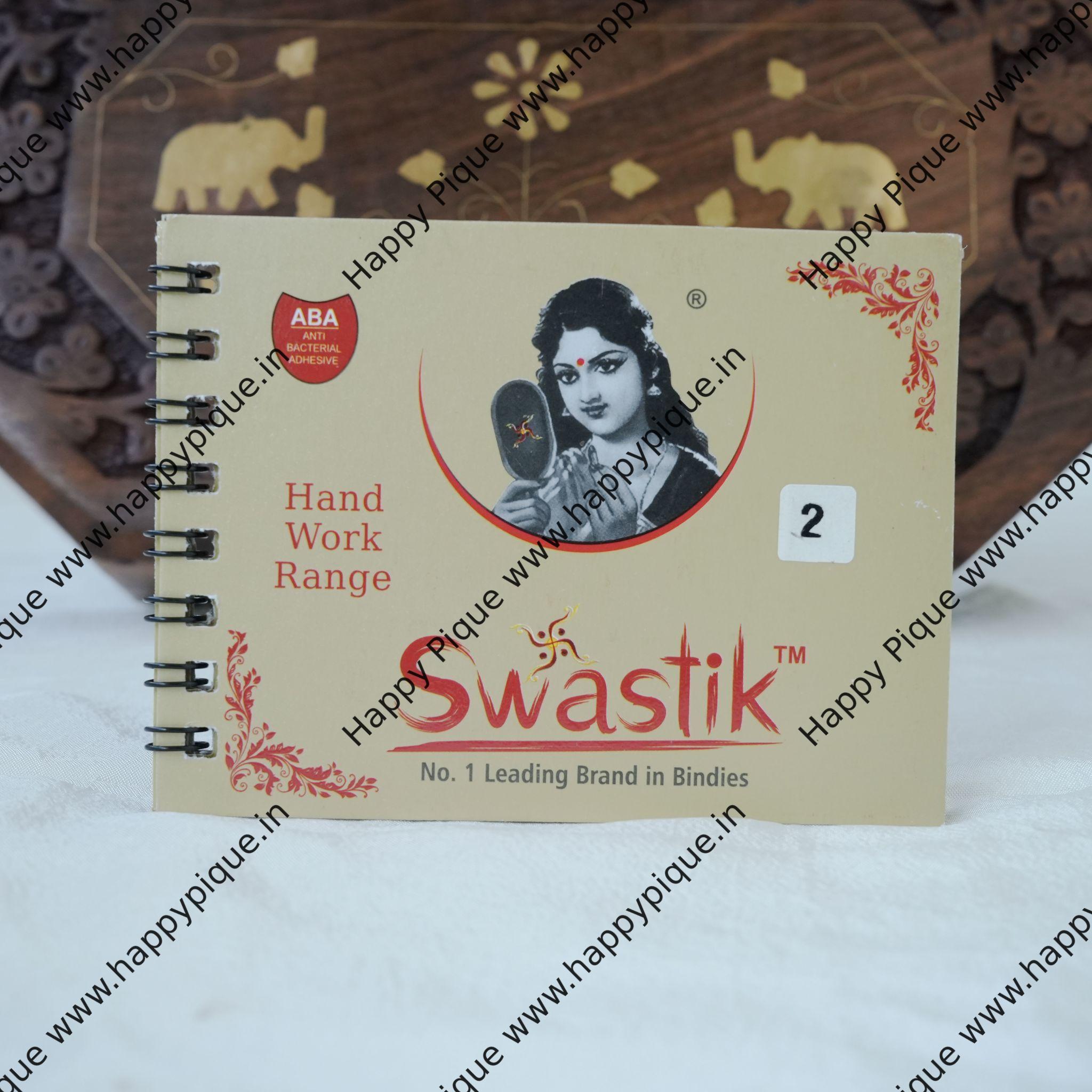 Mix Shapes and Multicolour Stone Border Fancy Velvet Bridal Bindis Sticker Kumkum Spiral Book - Size 2 - Swastik