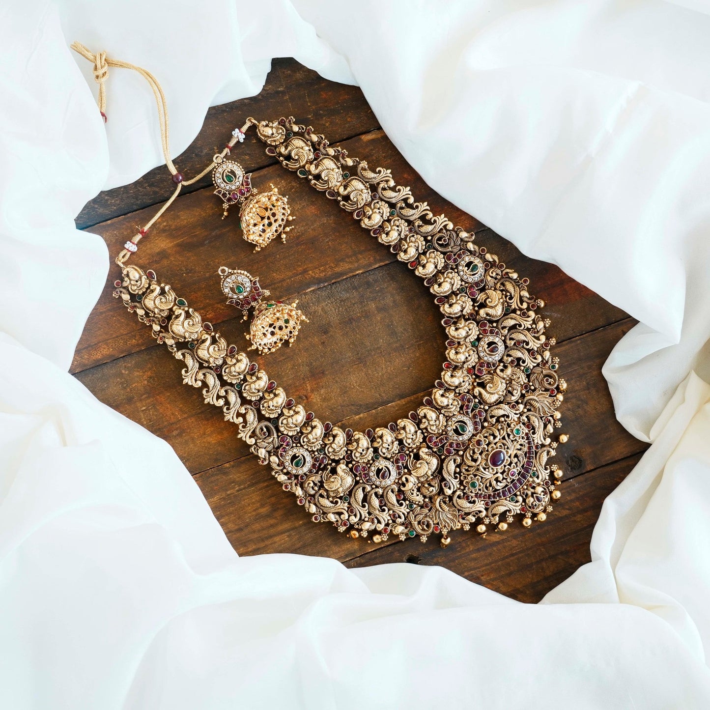 Kamala - Heavy Nagas South Indian Temple Bridal Haaram - Antique Gold Finish