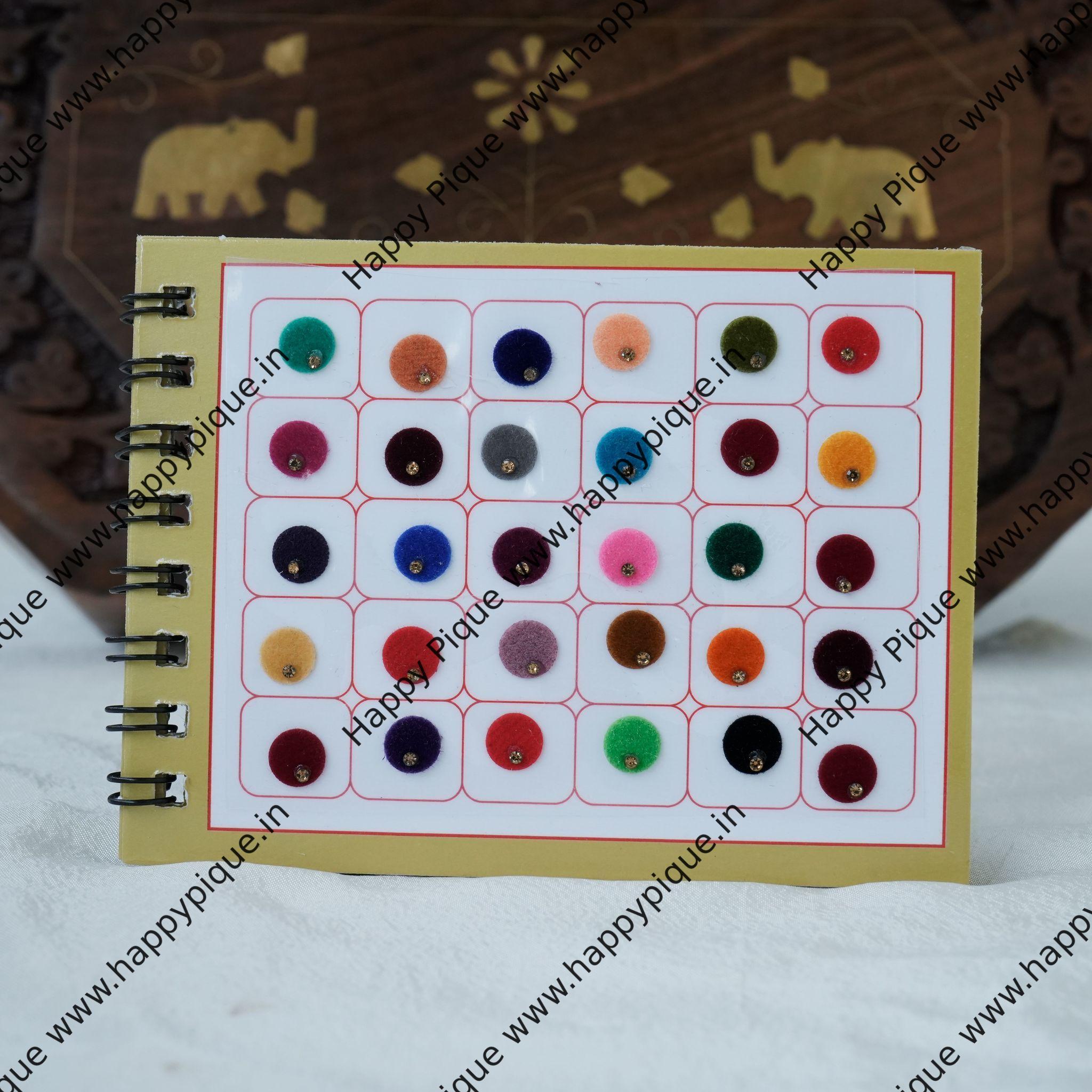 Round Multicolour Single Stone Fancy Velvet Bridal Bindis Sticker Kumkum Spiral Book - Size 7 - Swastik