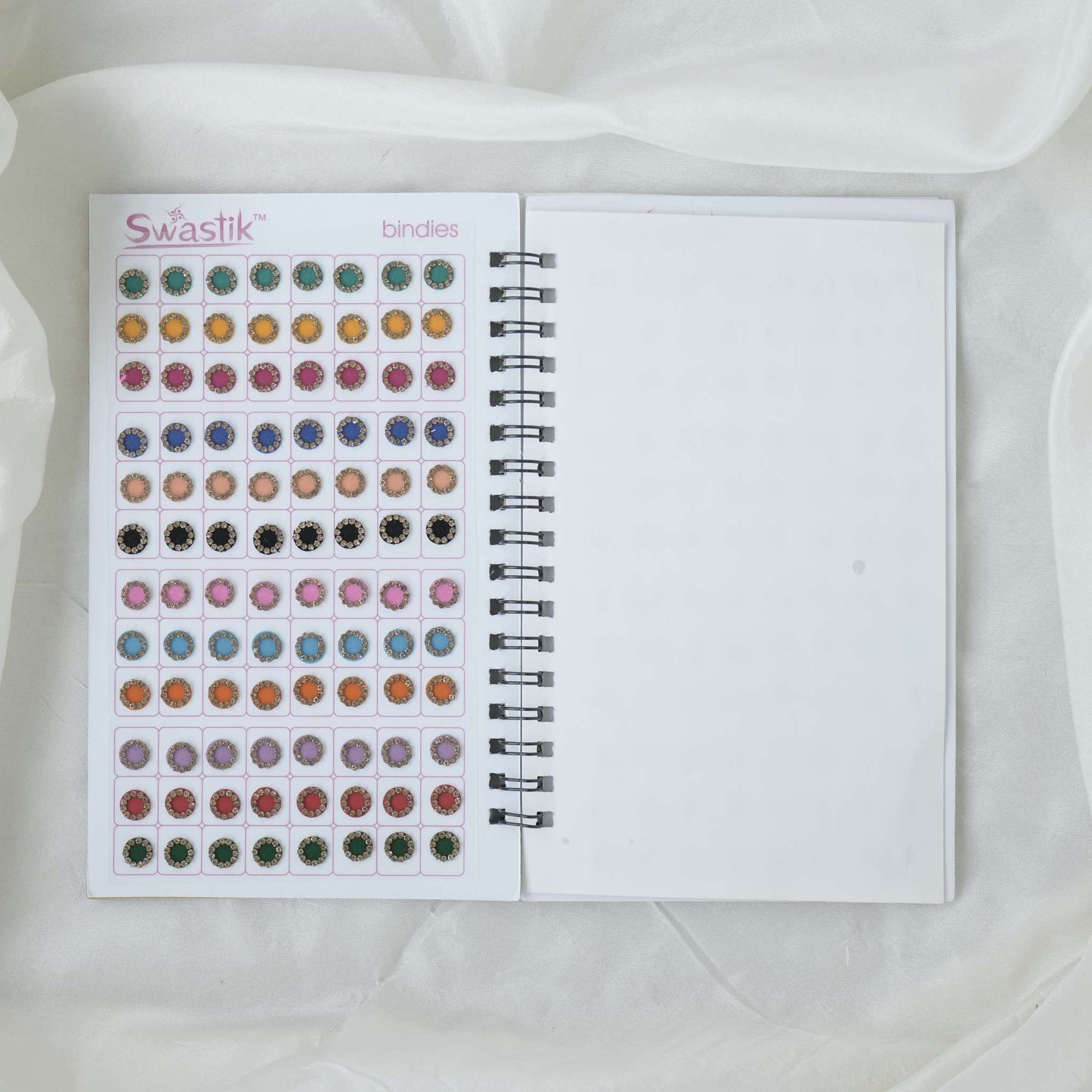 All Size Multicolour Stone Border Fancy Velvet Bridal Bindis Sticker Kumkum Spiral Book - Swastik