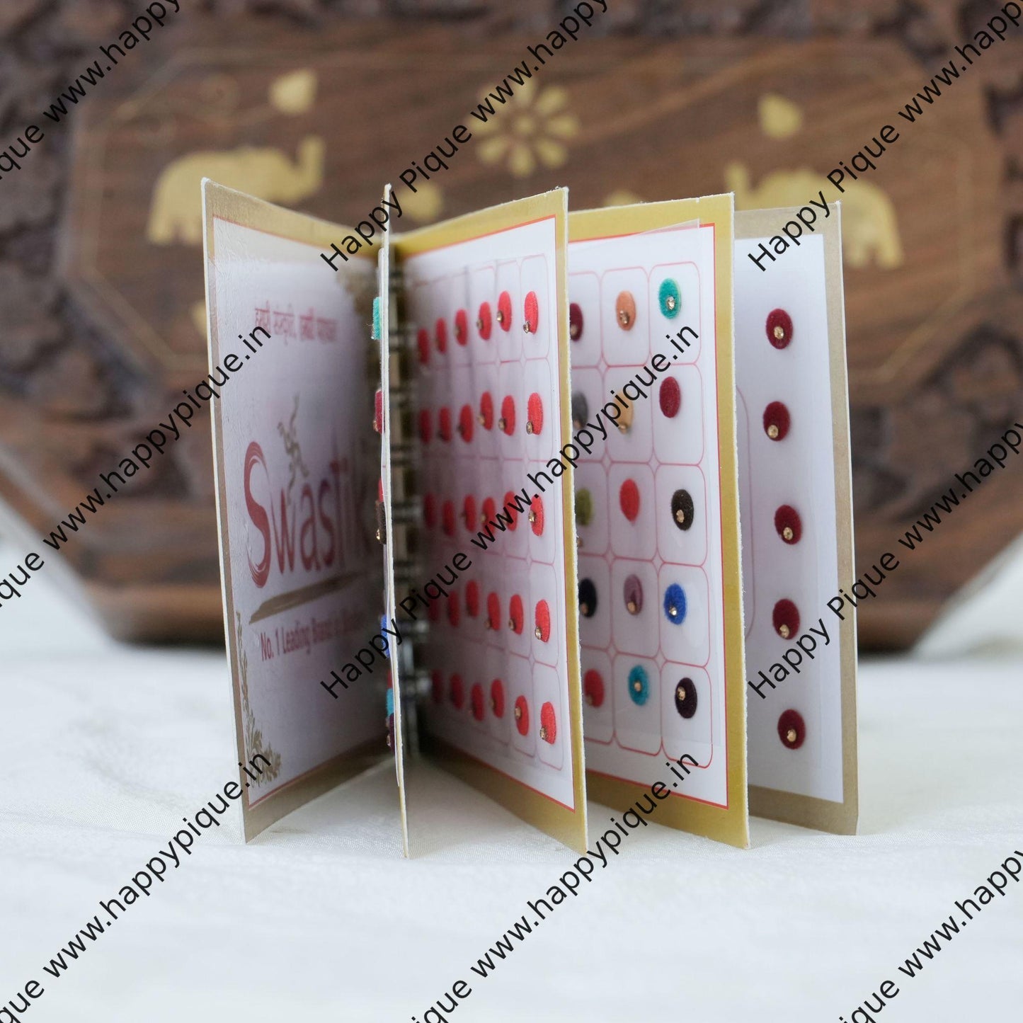 Round Multicolour Single Stone Fancy Velvet Bridal Bindis Sticker Kumkum Spiral Book - Size 5 - Swastik