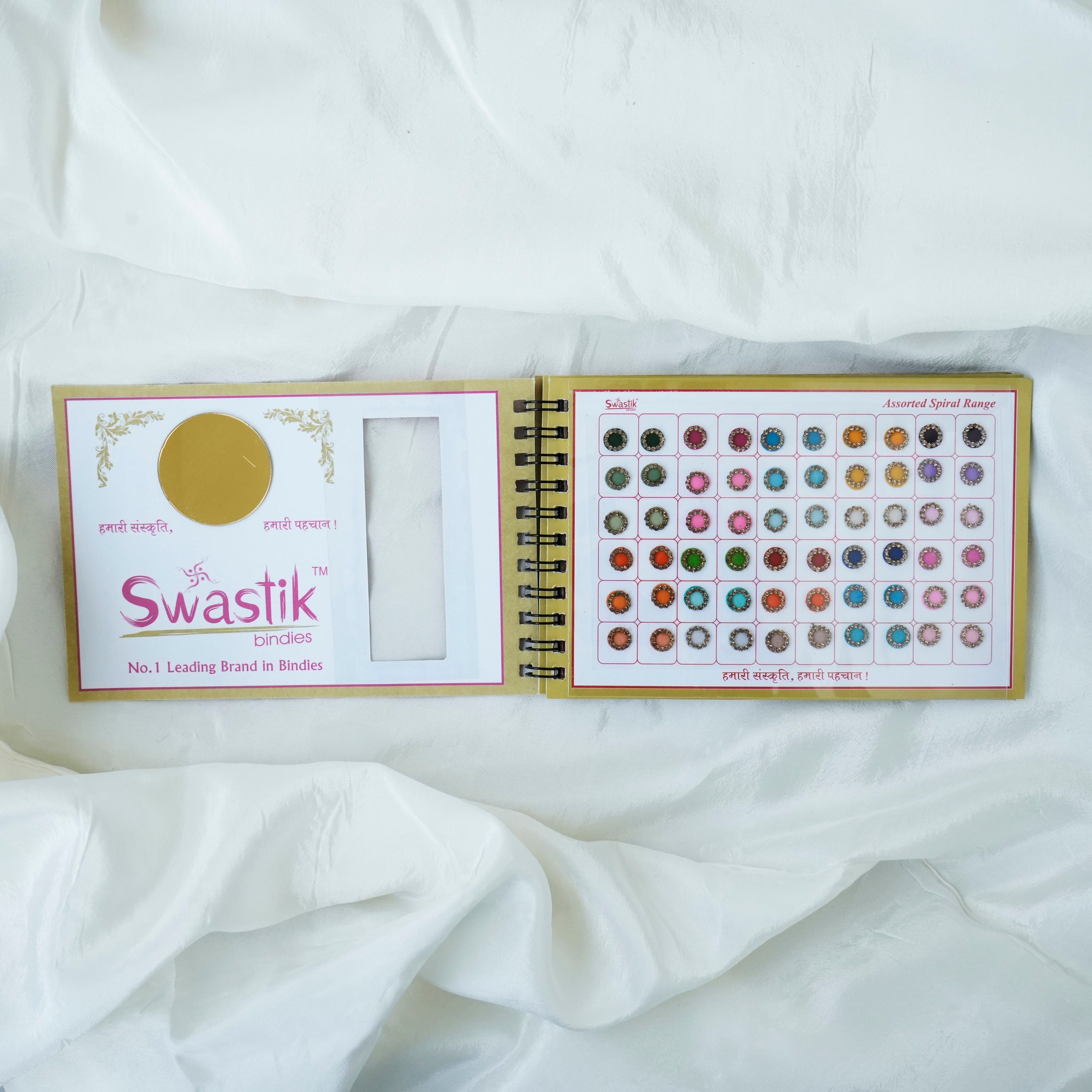 All Size Pastel Colour Stone Border Fancy Velvet Bridal Bindis Sticker Kumkum Spiral Book - Swastik