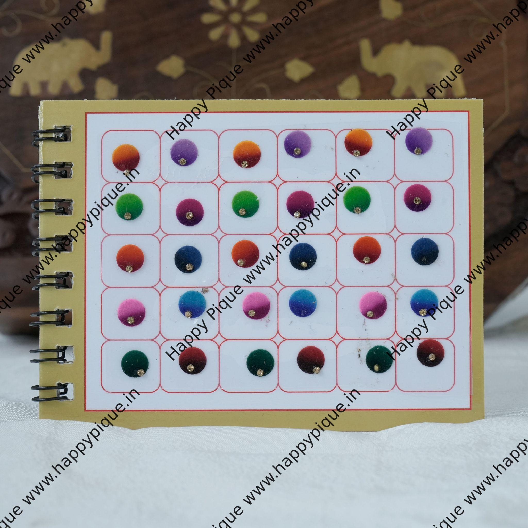 Round Multicolour Single Stone Fancy Velvet Bridal Bindis Sticker Kumkum Spiral Book - Size 7 - Swastik