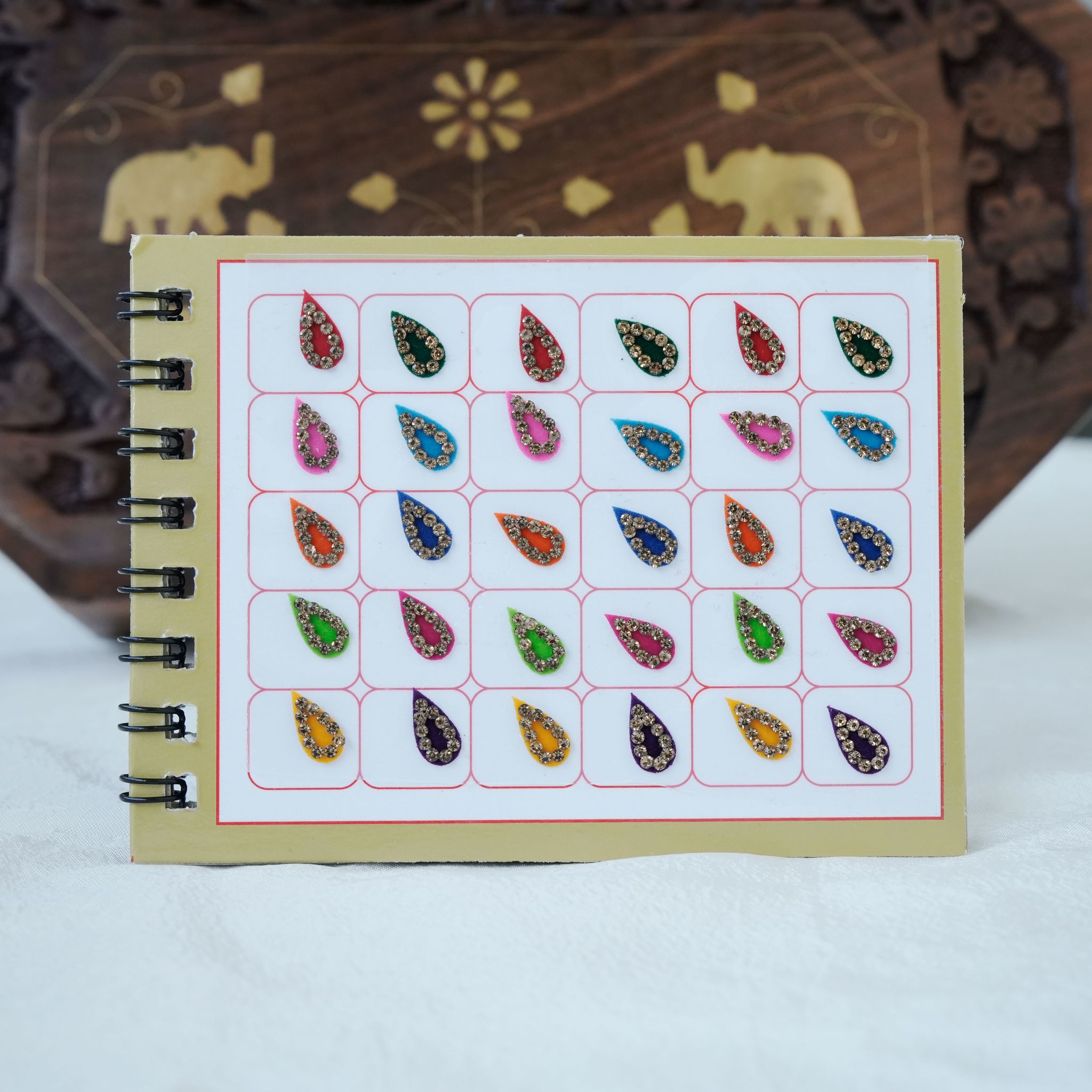 Mix Shapes and Multicolour Stone Border Fancy Velvet Bridal Bindis Sticker Kumkum Spiral Book - Size 3 - Swastik