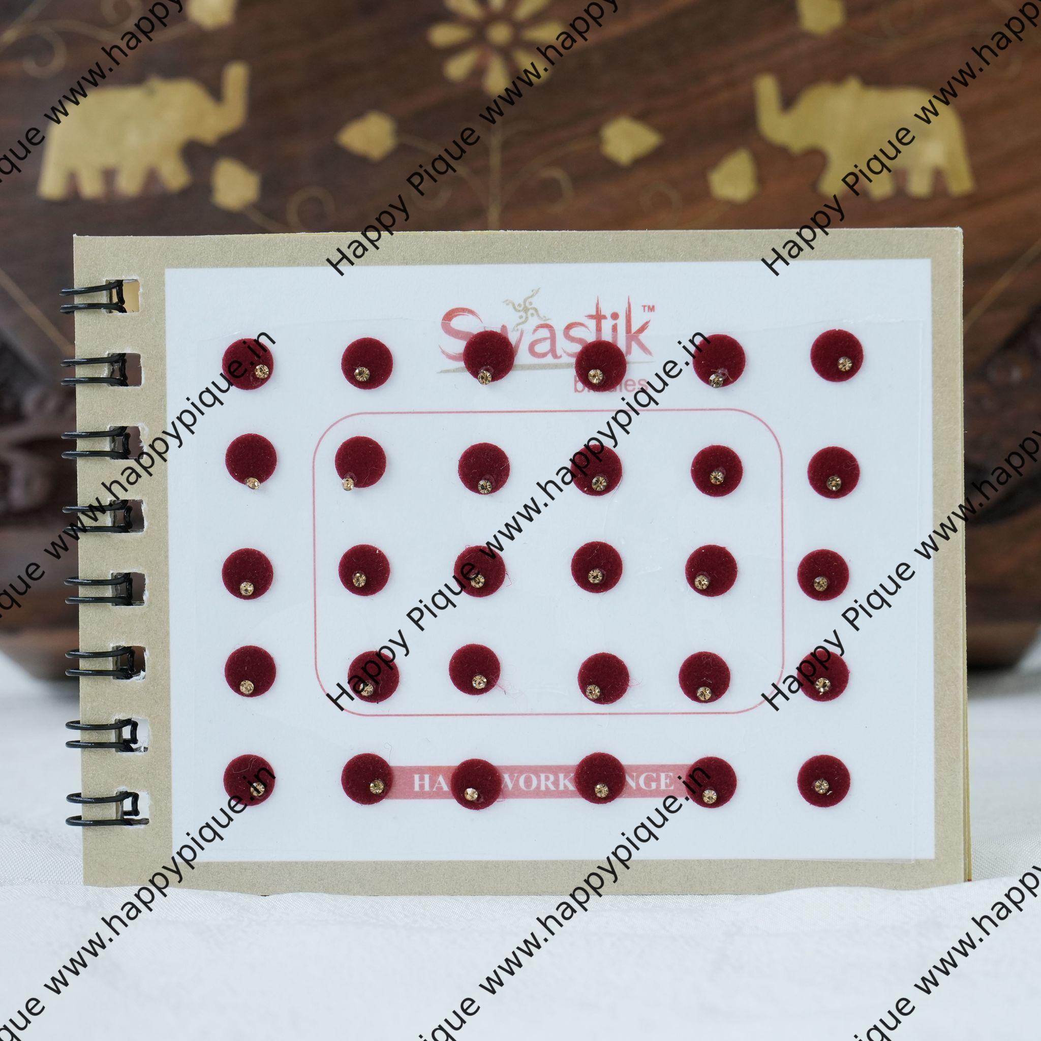 Round Multicolour Single Stone Fancy Velvet Bridal Bindis Sticker Kumkum Spiral Book - Size 6 - Swastik