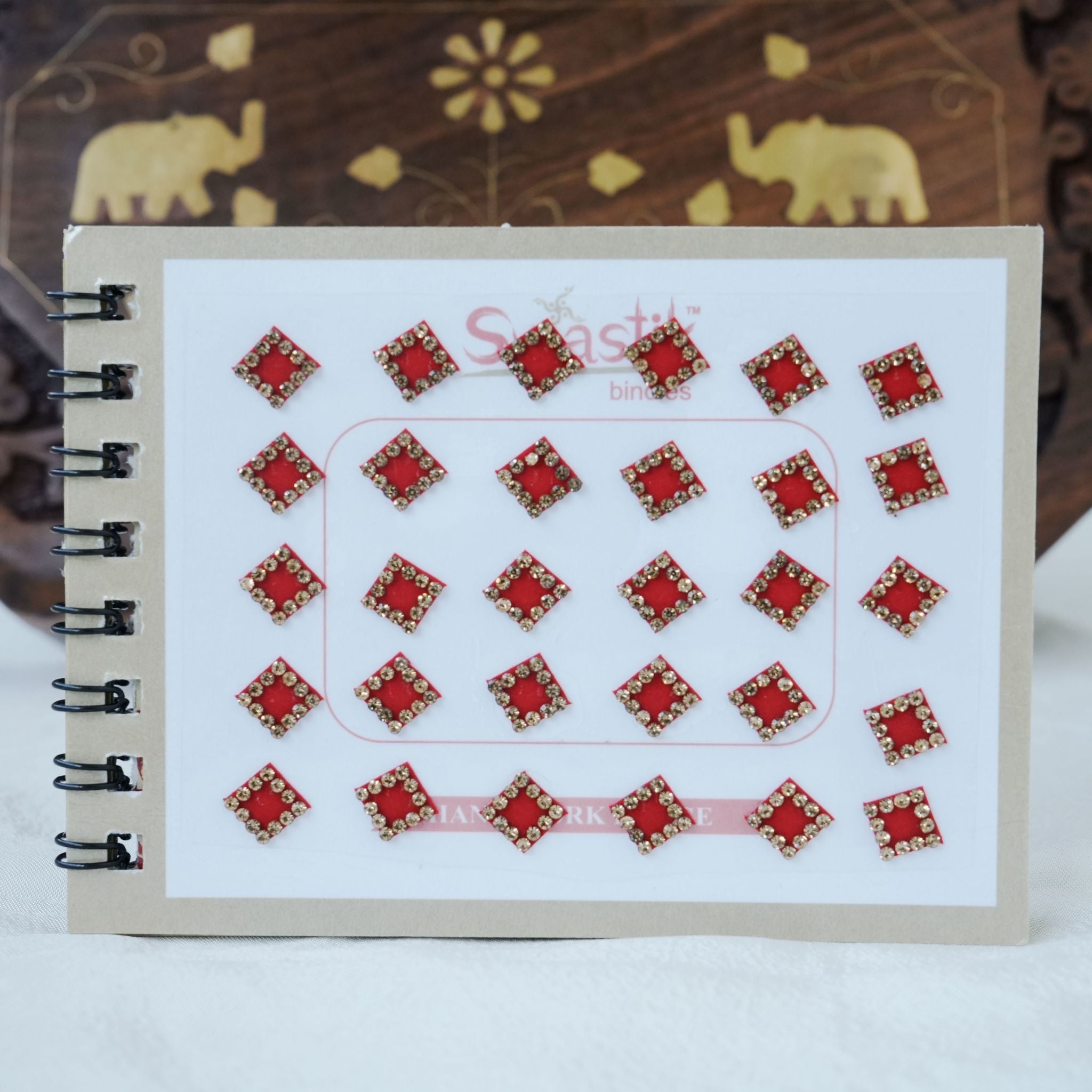 Mix Shapes and Multicolour Stone Border Fancy Velvet Bridal Bindis Sticker Kumkum Spiral Book - Size 3 - Swastik