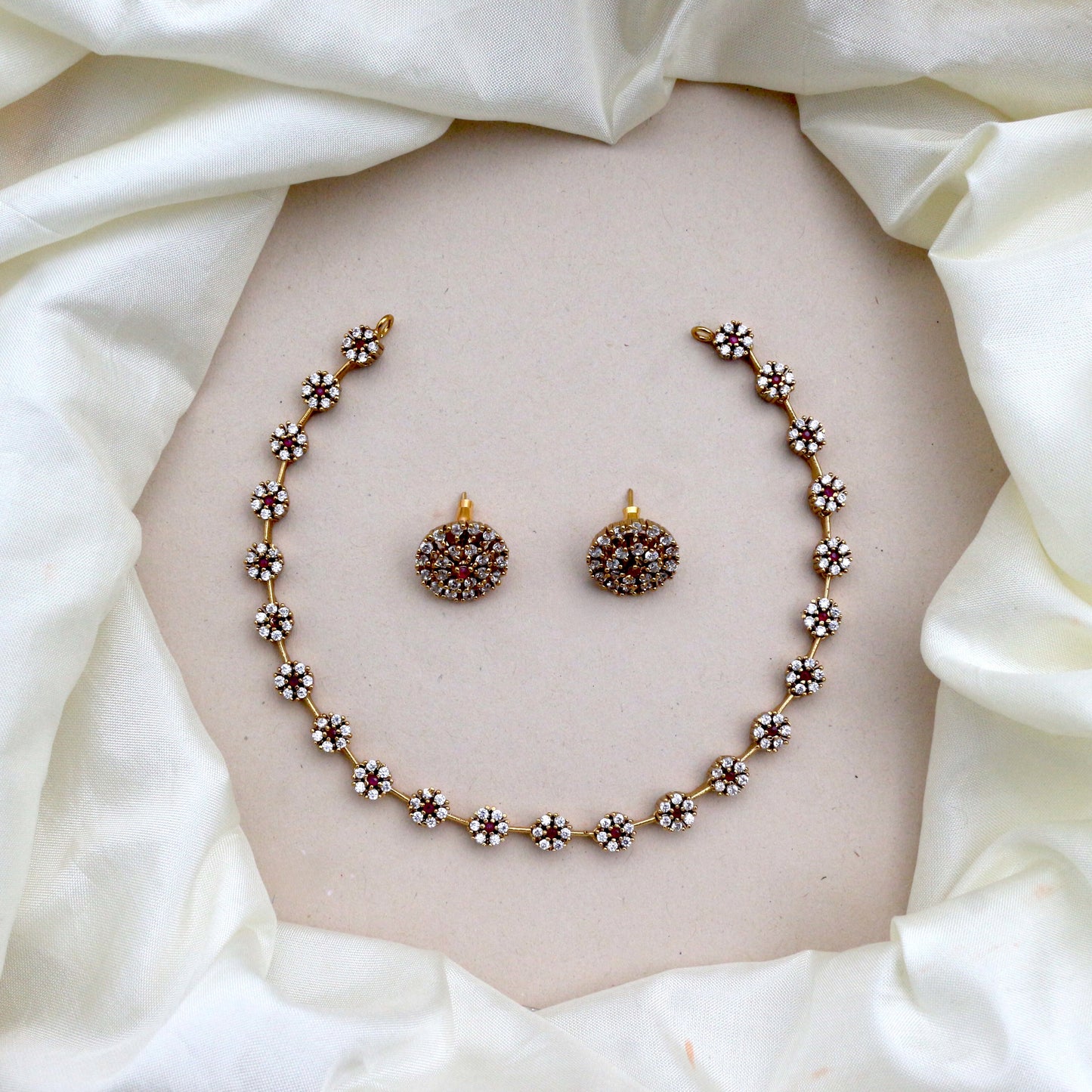 Diamond Look Cute AD Flower Necklace Set