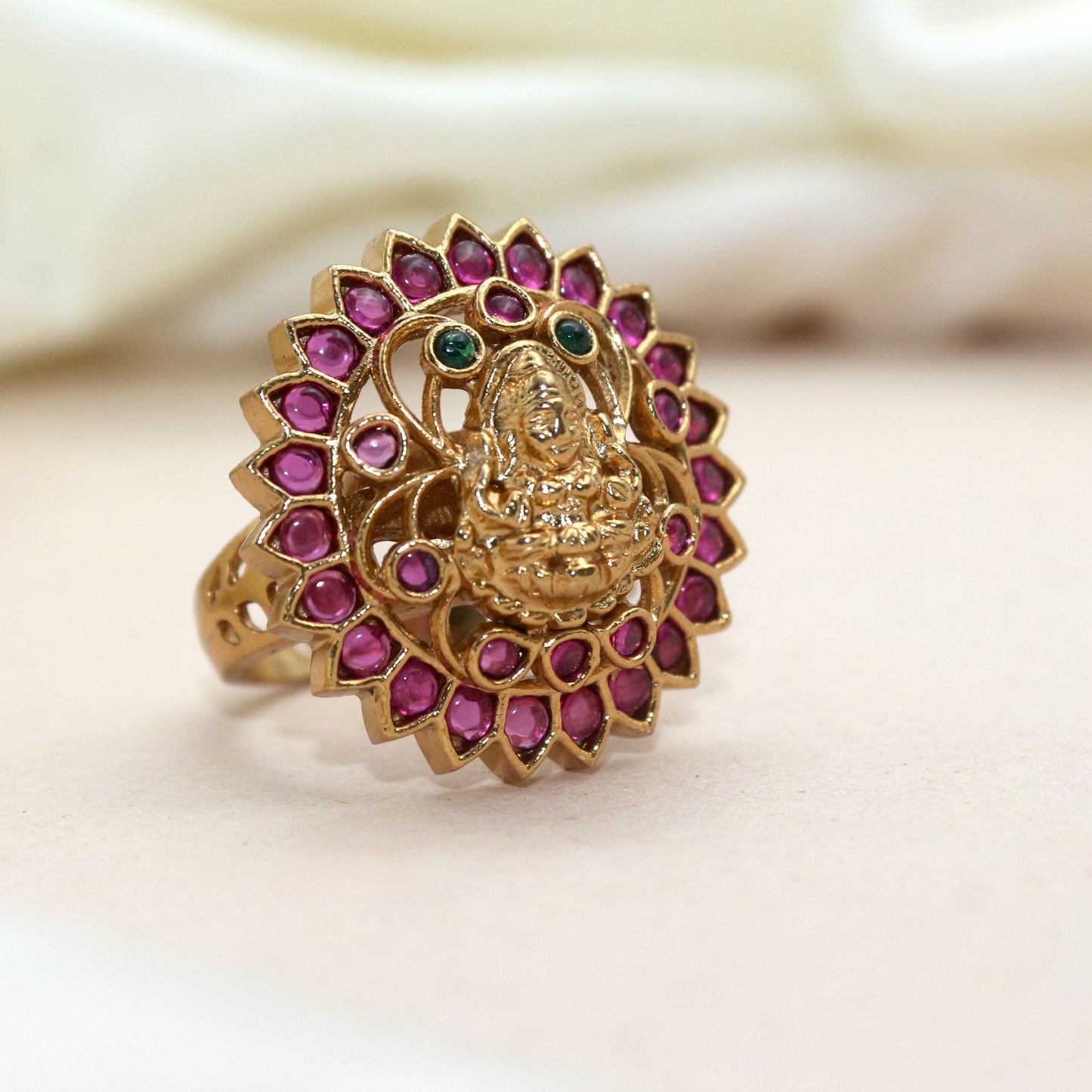 Antique Gold Kemp Lakshmi Bridal Adjustable Finger Ring