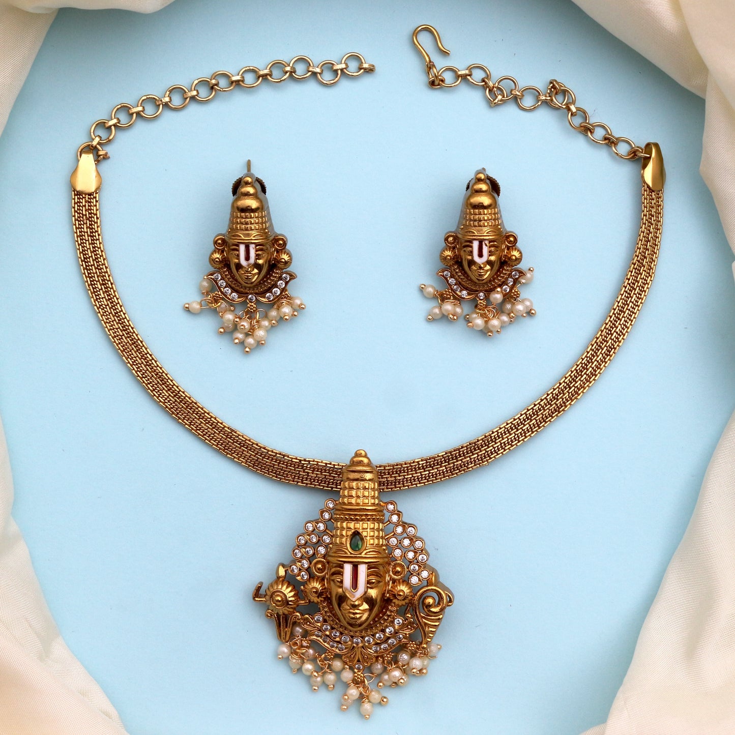 Detachable Premium Antique AD Lord Balaji Pendant Divine Necklace