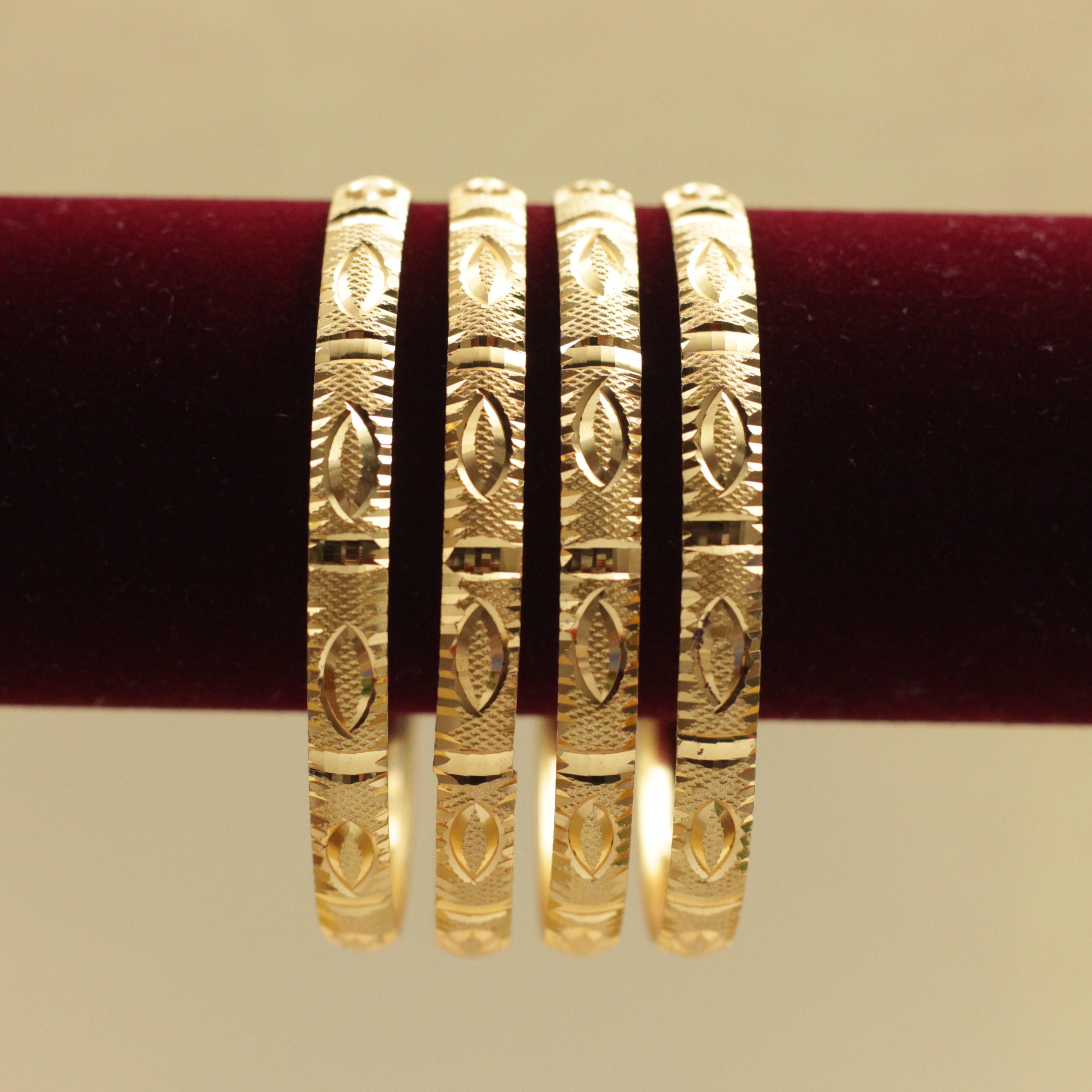 Real Gold Tone Set of 4 Bangles - SS033 - Daily Wear/Office Wear/Function Wear Bangles