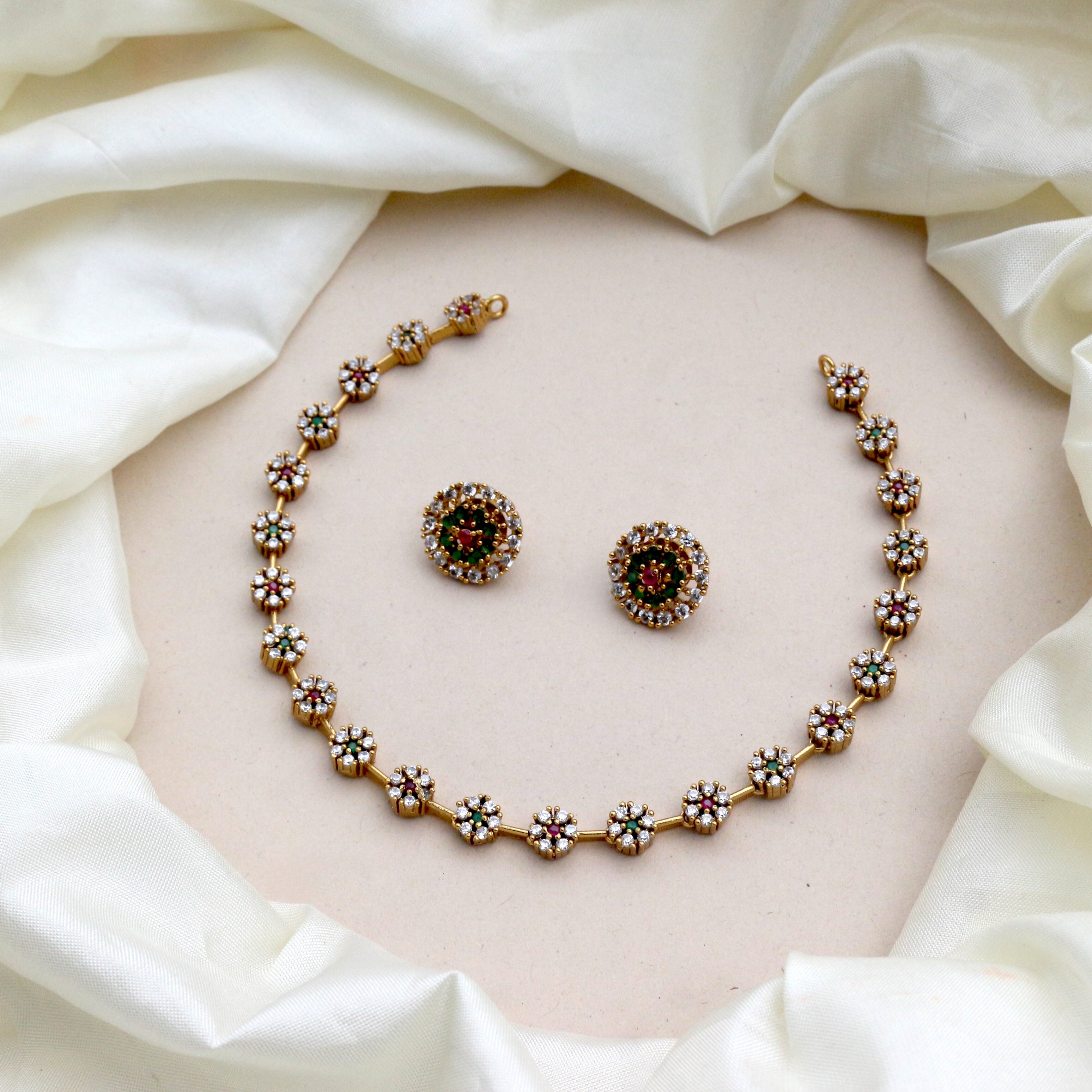 Diamond Look Cute AD Flower Necklace Set