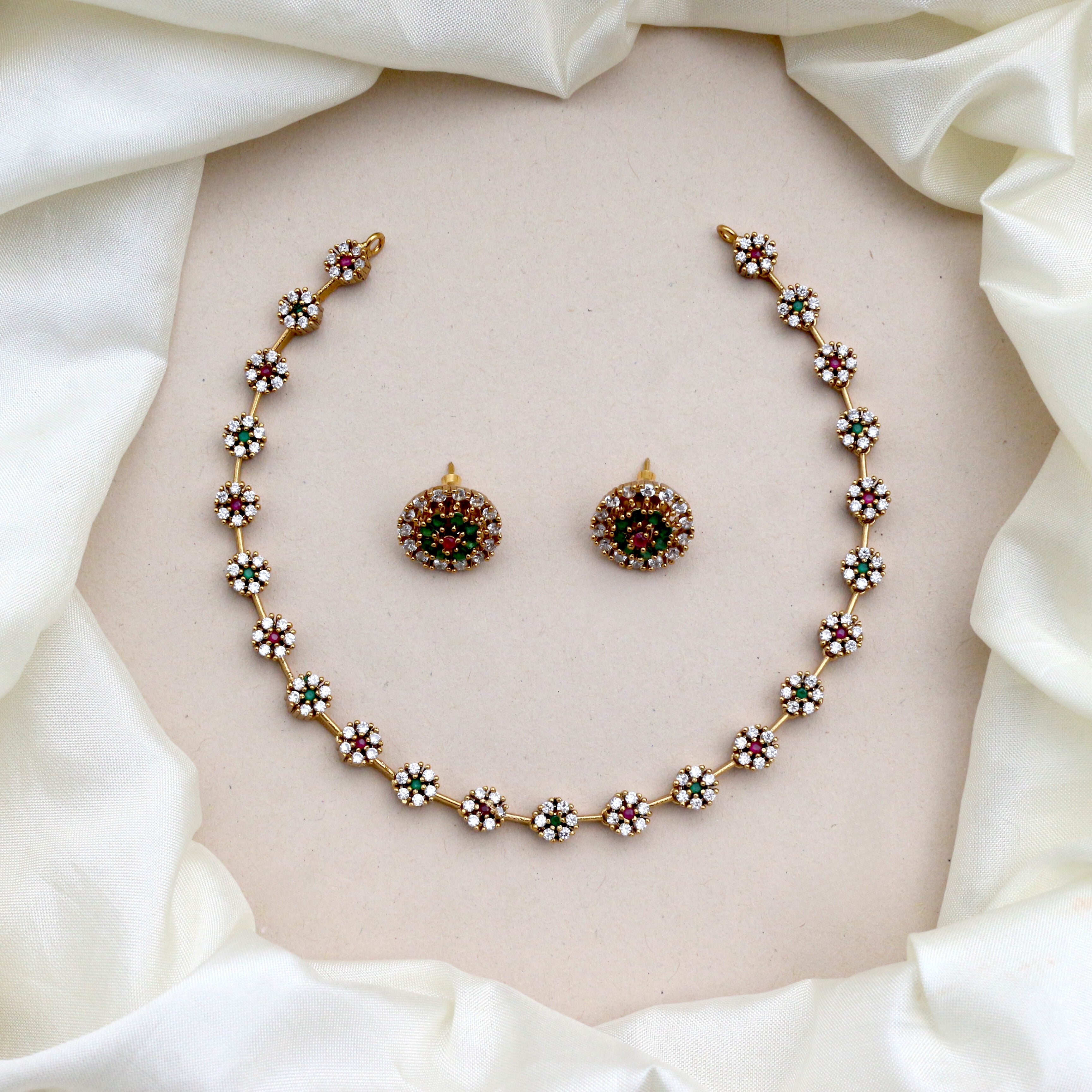 Diamond Look Cute AD Flower Necklace Set