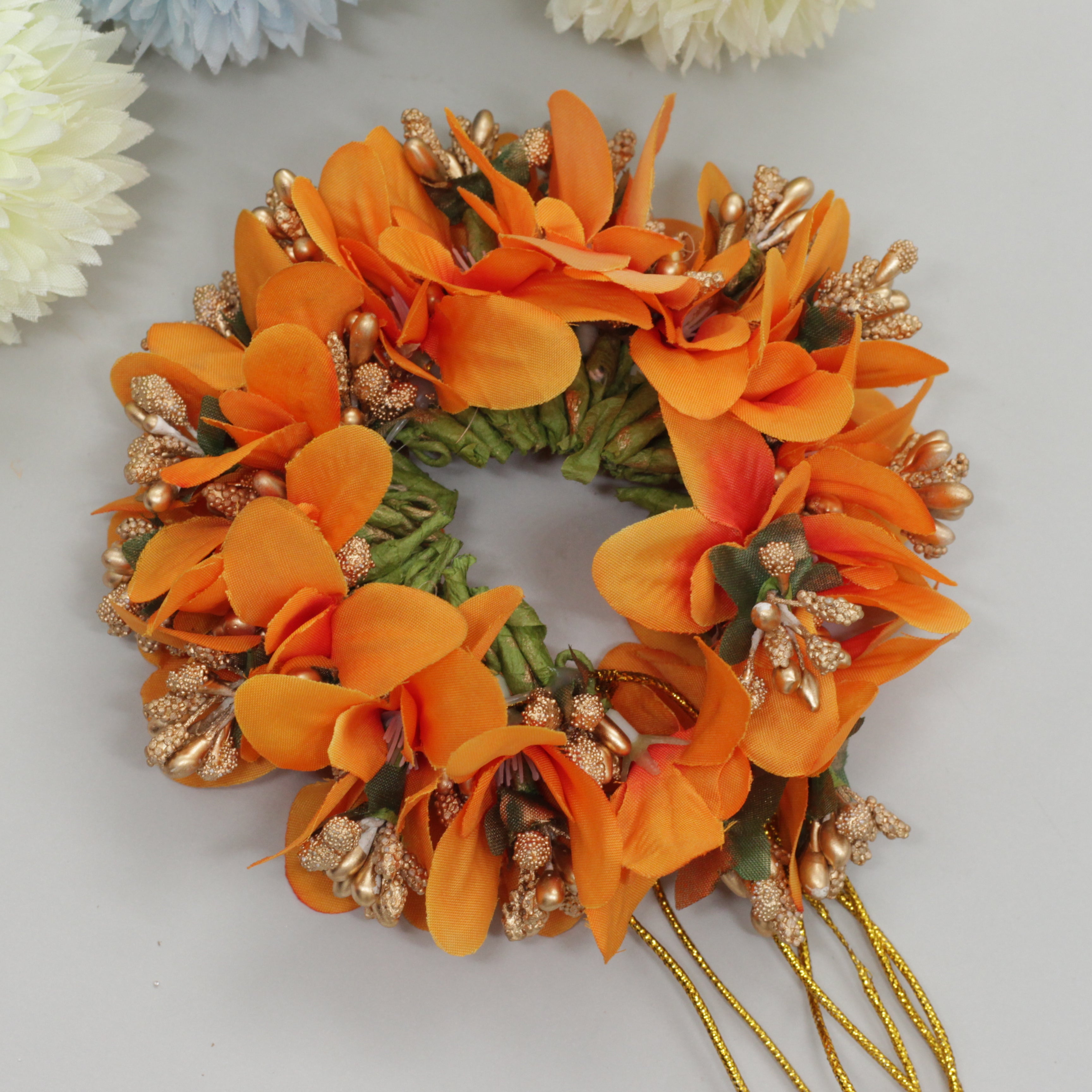 Handmade Petals With Pollen Bridal Veni - Orange